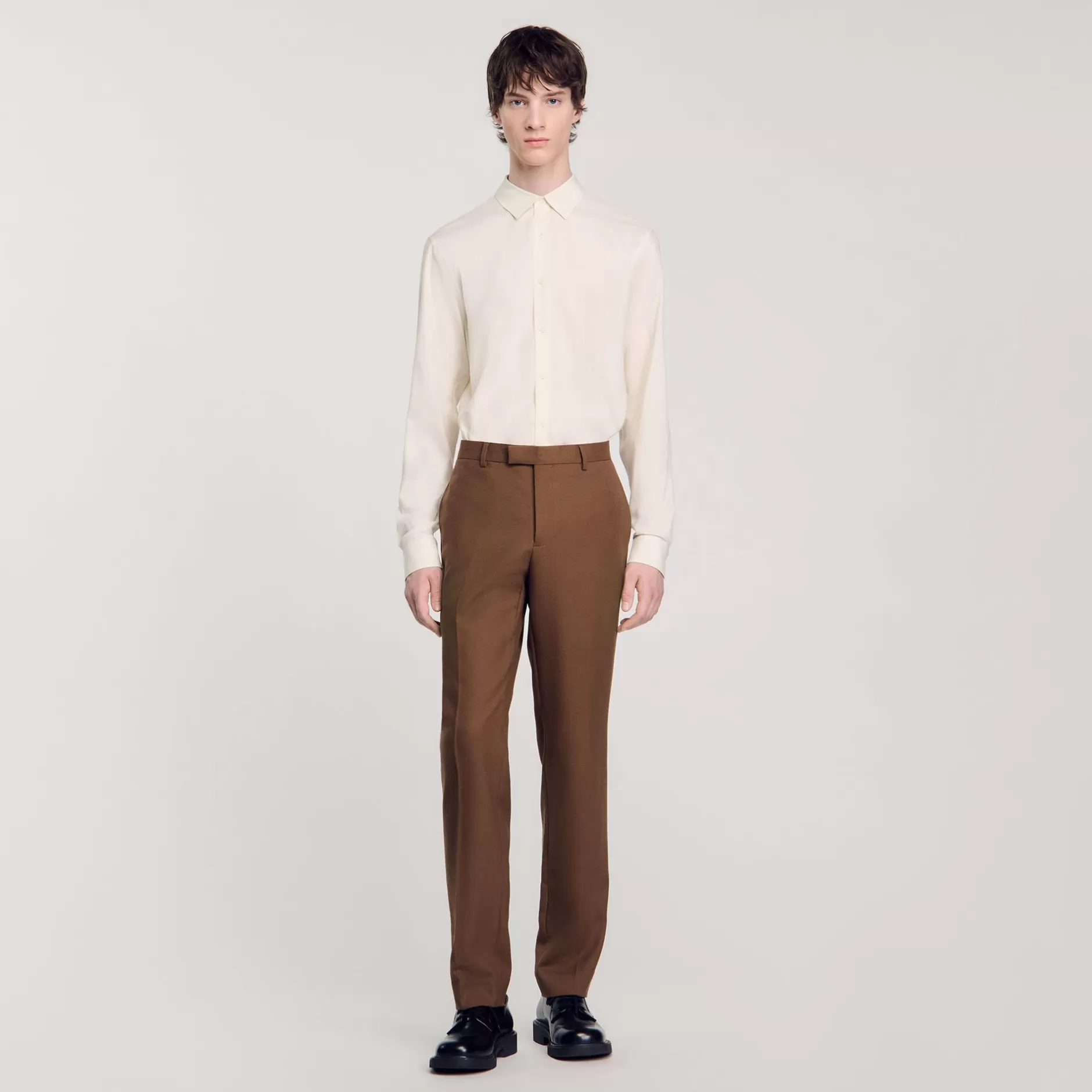 Best Sale Sandro Pantalon De Costume En Laine Taupe