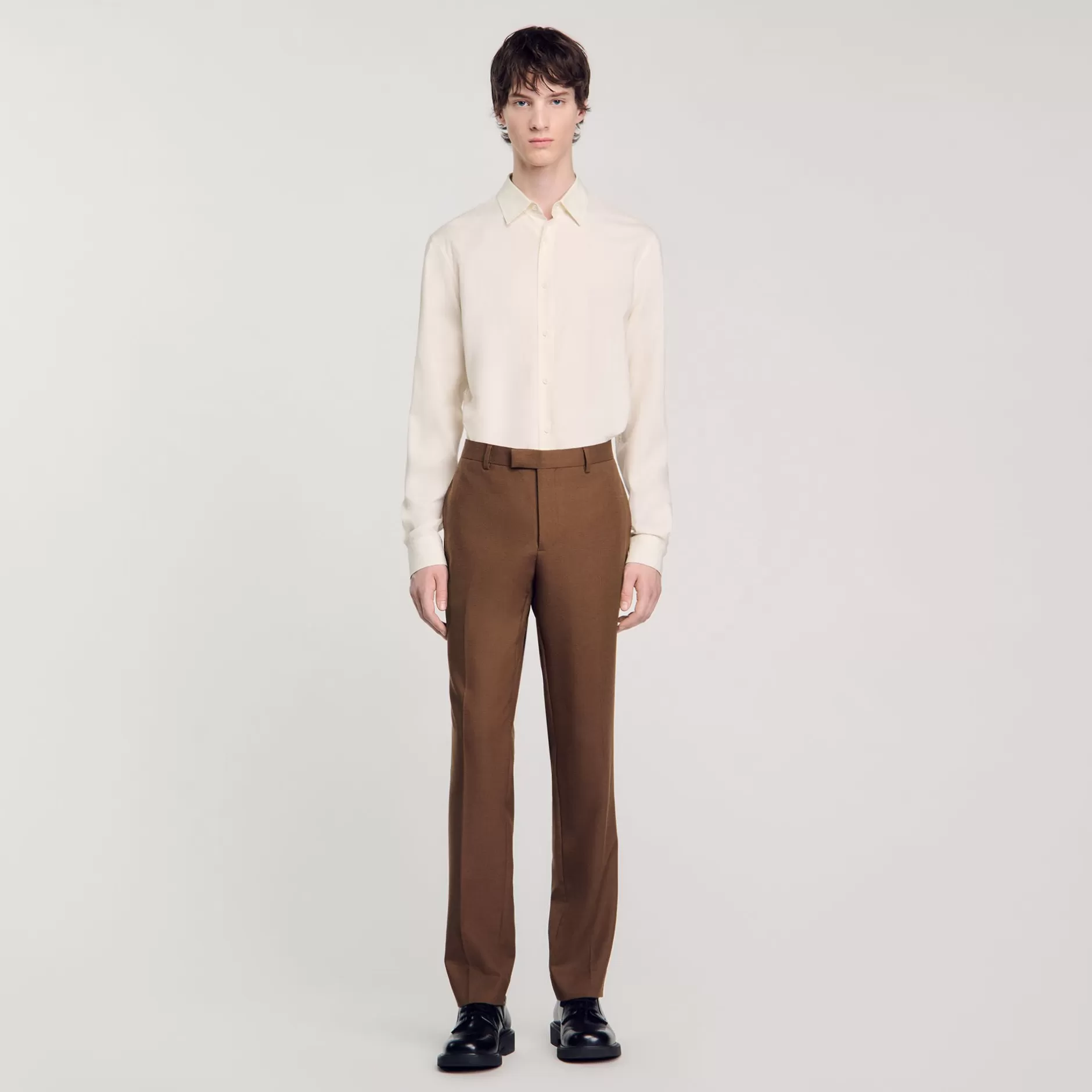 Best Sale Sandro Pantalon De Costume En Laine Taupe