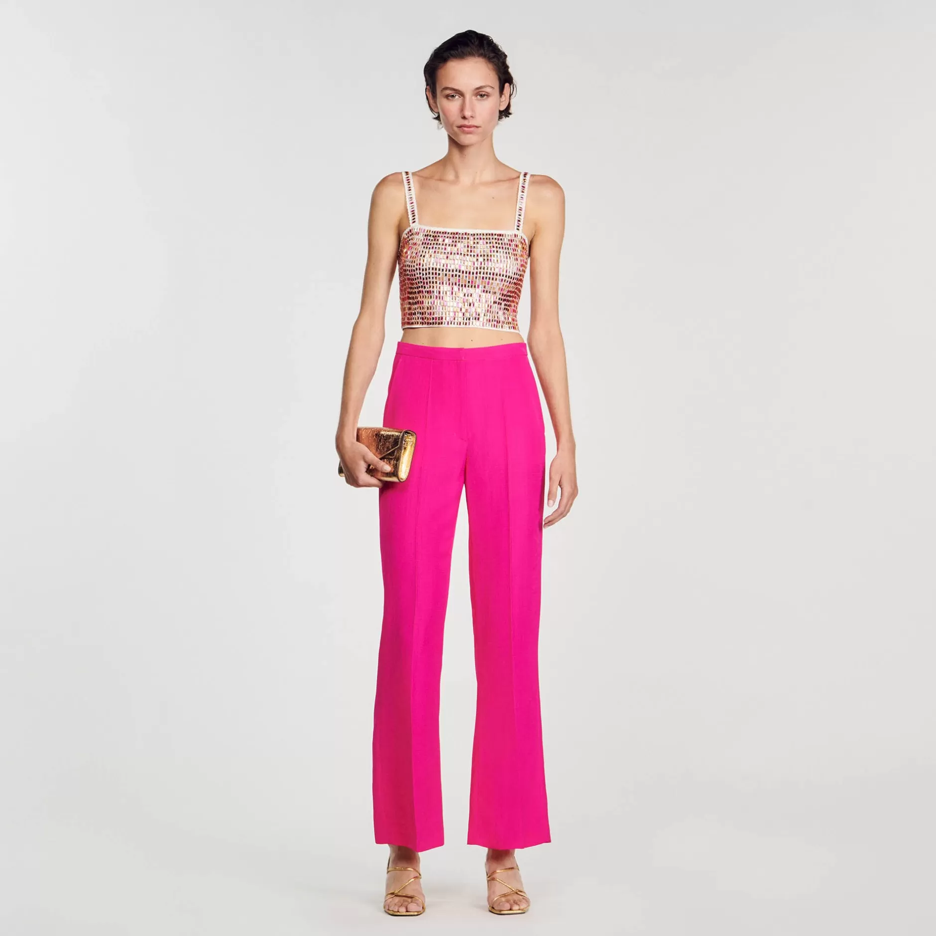 Shop Sandro Pantalon De Costume évasé Fushia