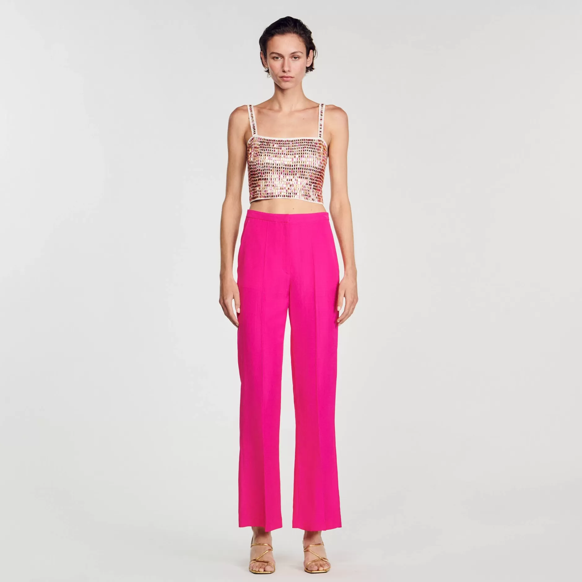 Shop Sandro Pantalon De Costume évasé Fushia