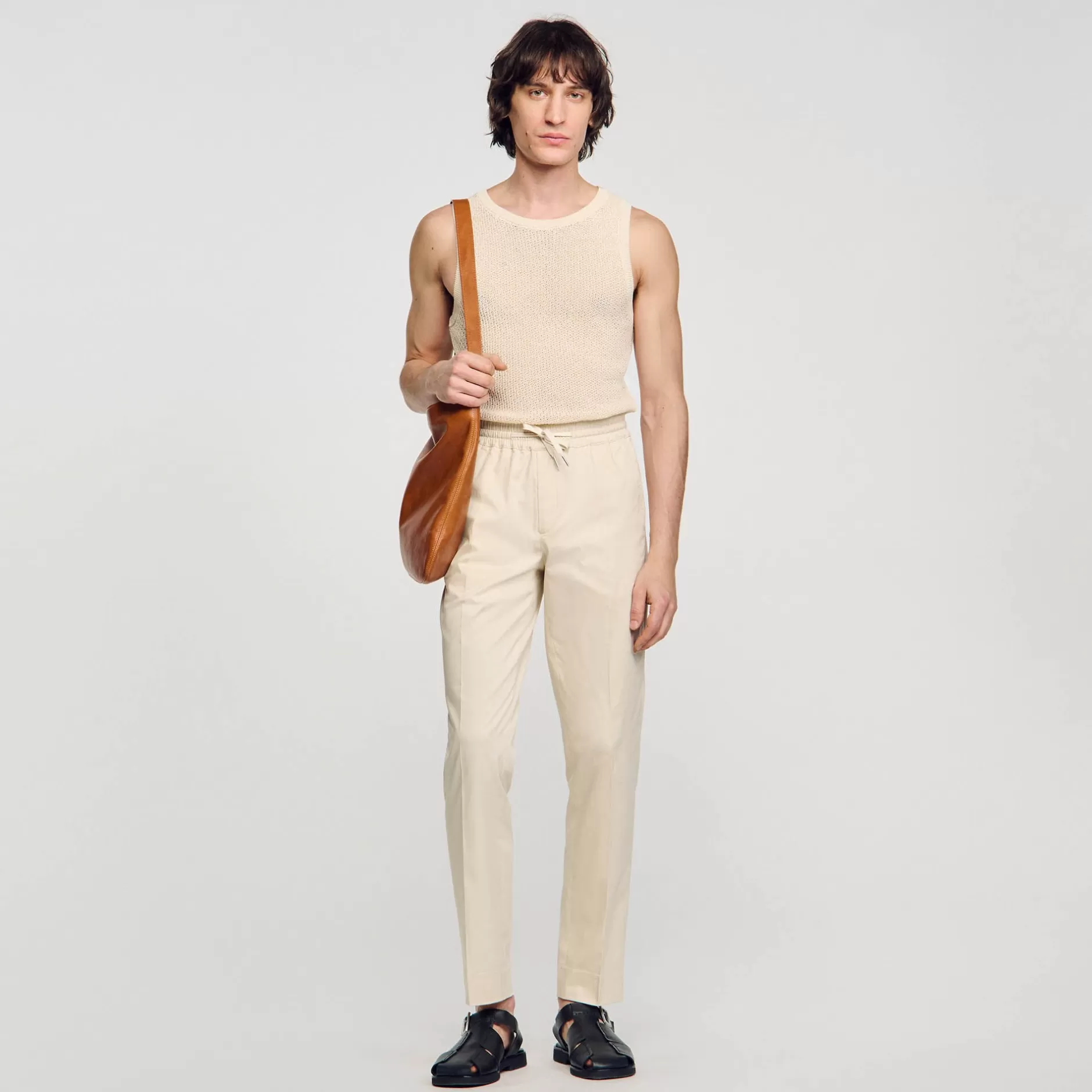 Hot Sandro Pantalon Droit élastiqué Beige Clair