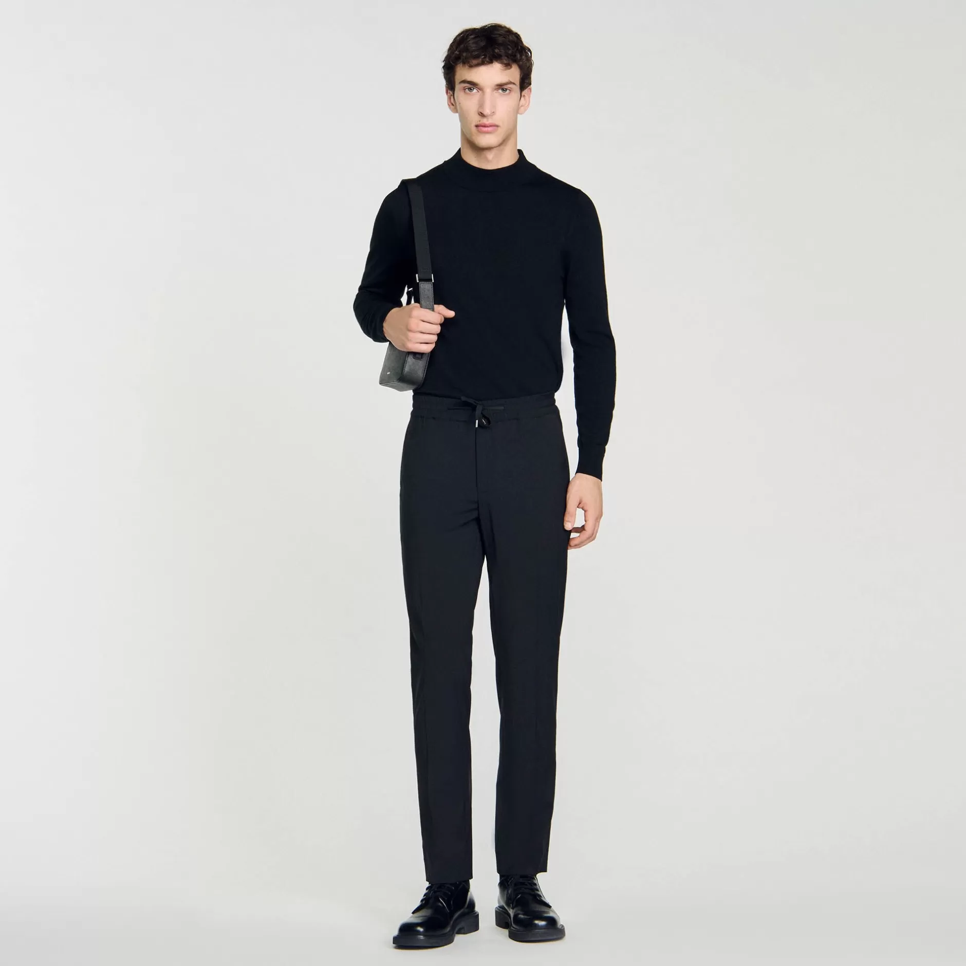 Store Sandro Pantalon Droit élastiqué Noir