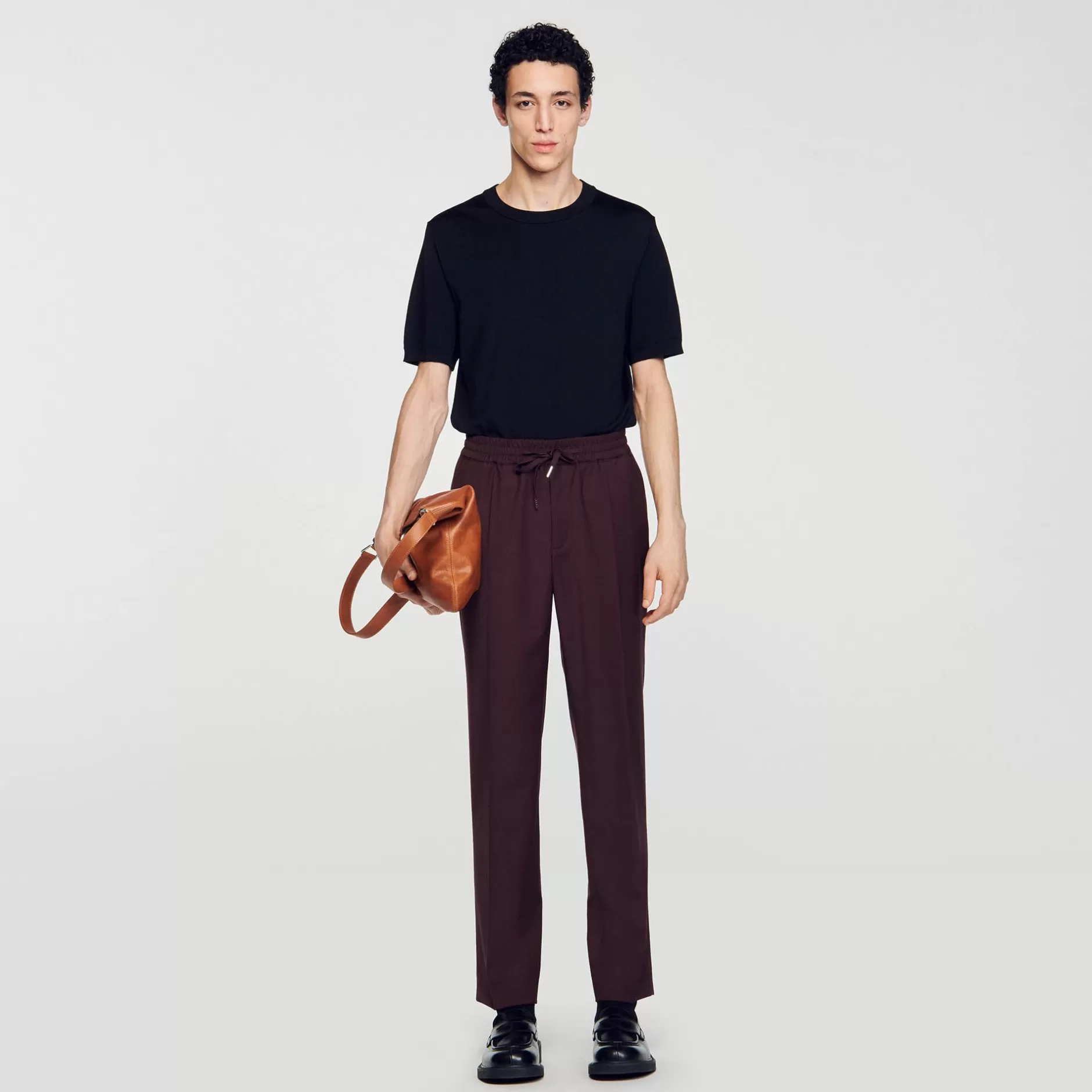 Hot Sandro Pantalon Droit élastiqué Marron Foncé