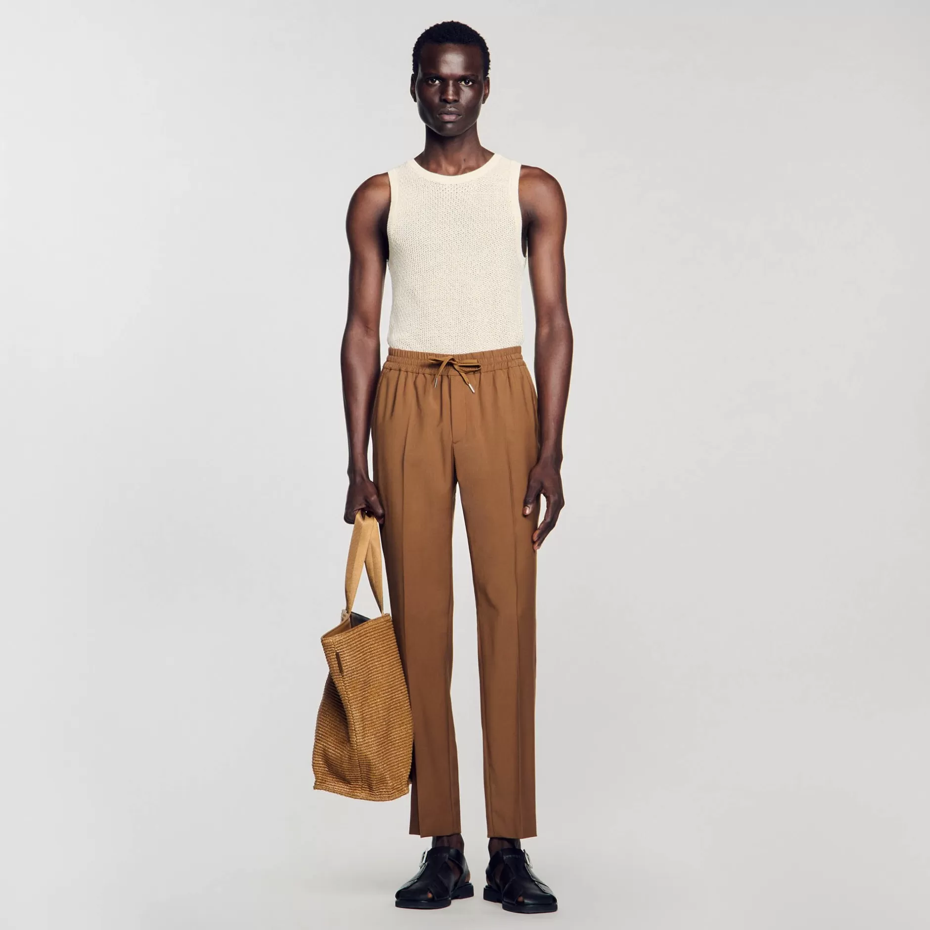 Fashion Sandro Pantalon Droit élastiqué Camel