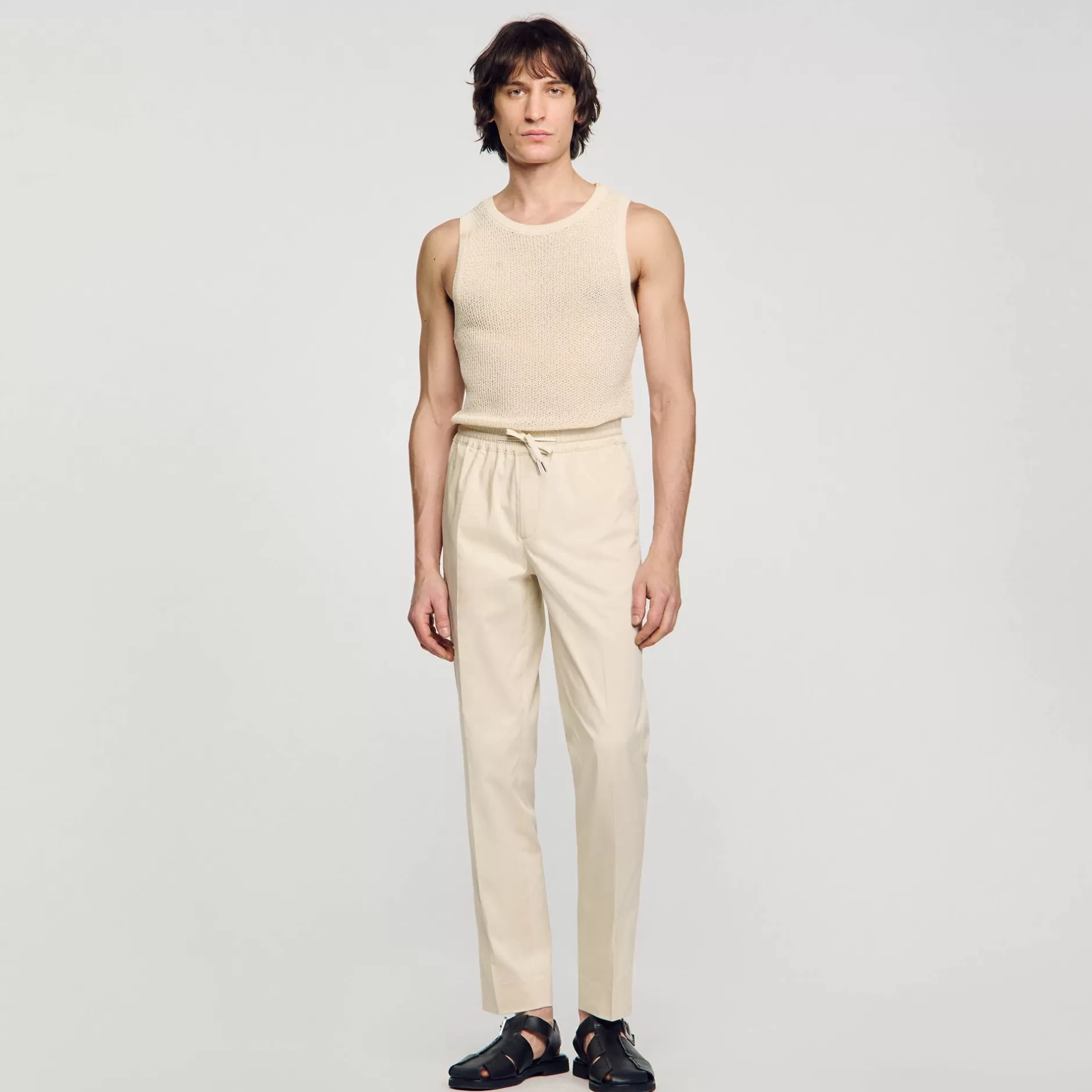 Hot Sandro Pantalon Droit élastiqué Beige Clair