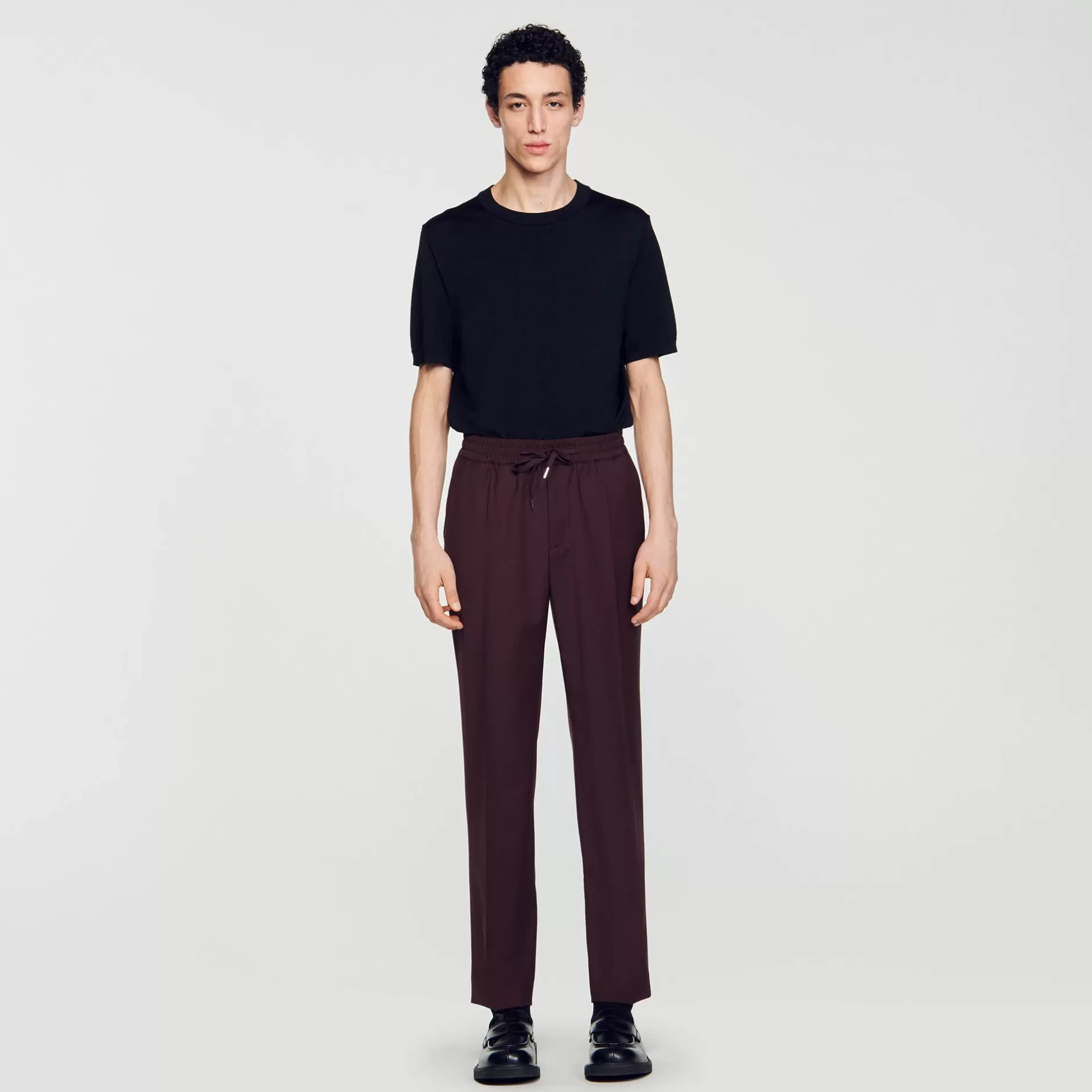 Hot Sandro Pantalon Droit élastiqué Marron Foncé