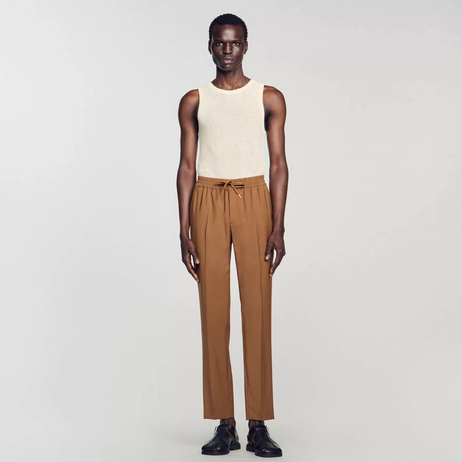 Fashion Sandro Pantalon Droit élastiqué Camel