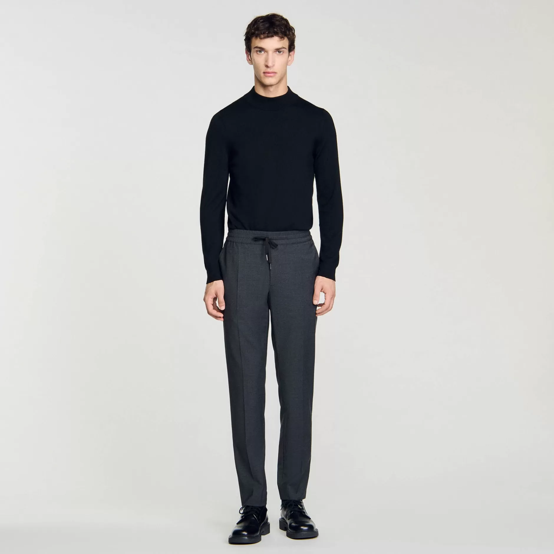 Store Sandro Pantalon Droit élastiqué gris chiné