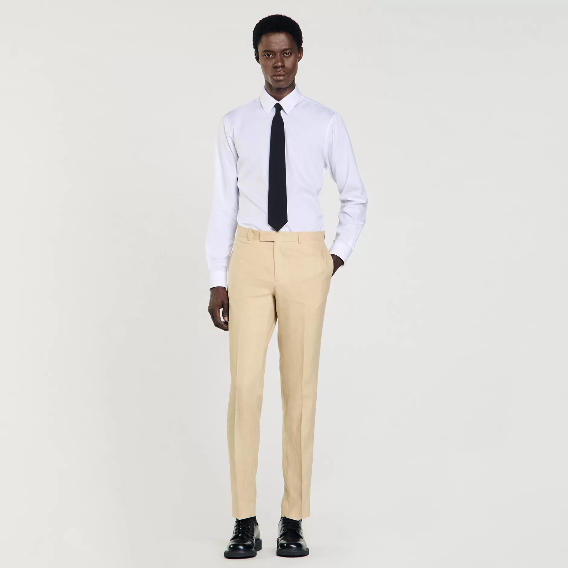 Outlet Sandro Pantalon En Lin Beige