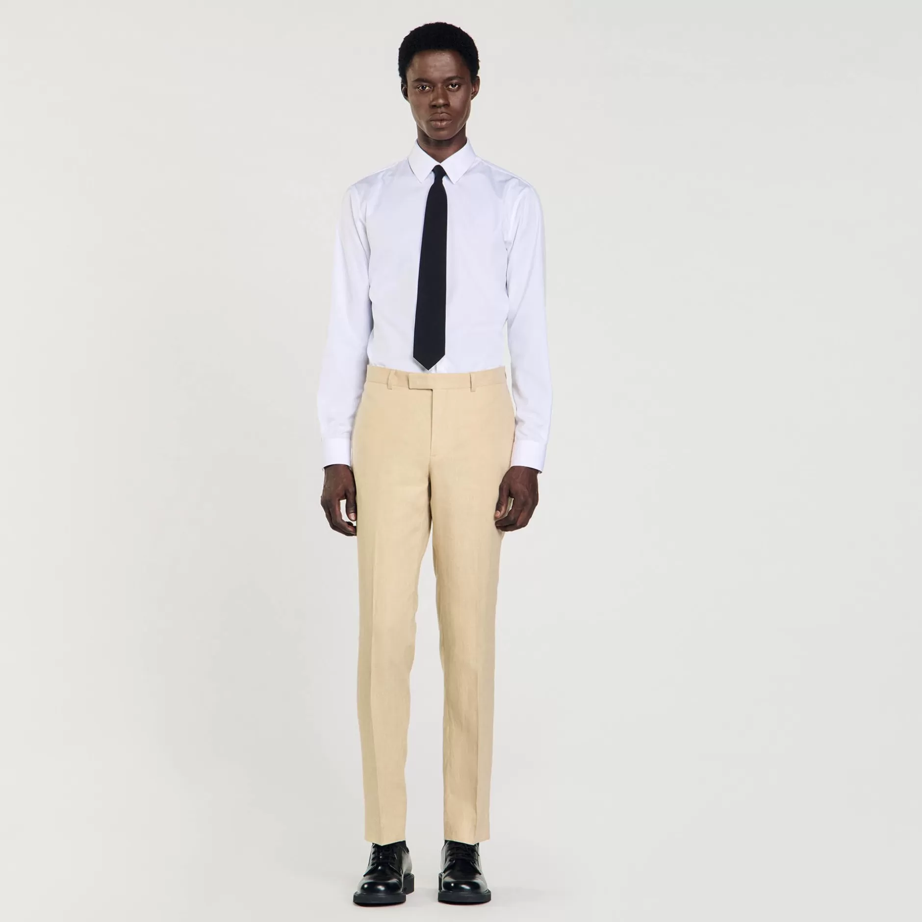 Outlet Sandro Pantalon En Lin Beige