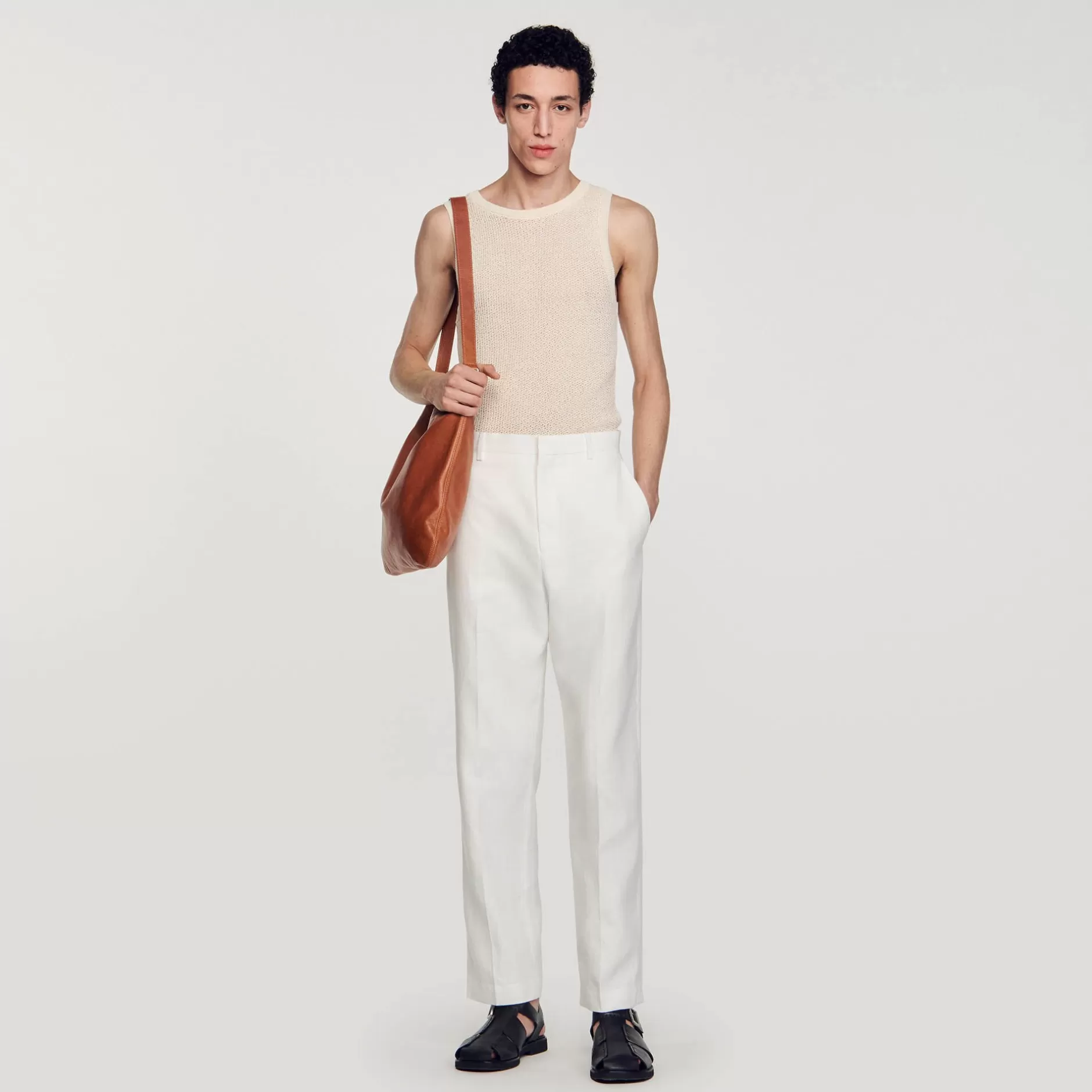 Outlet Sandro Pantalon En Lin Et Coton blanc