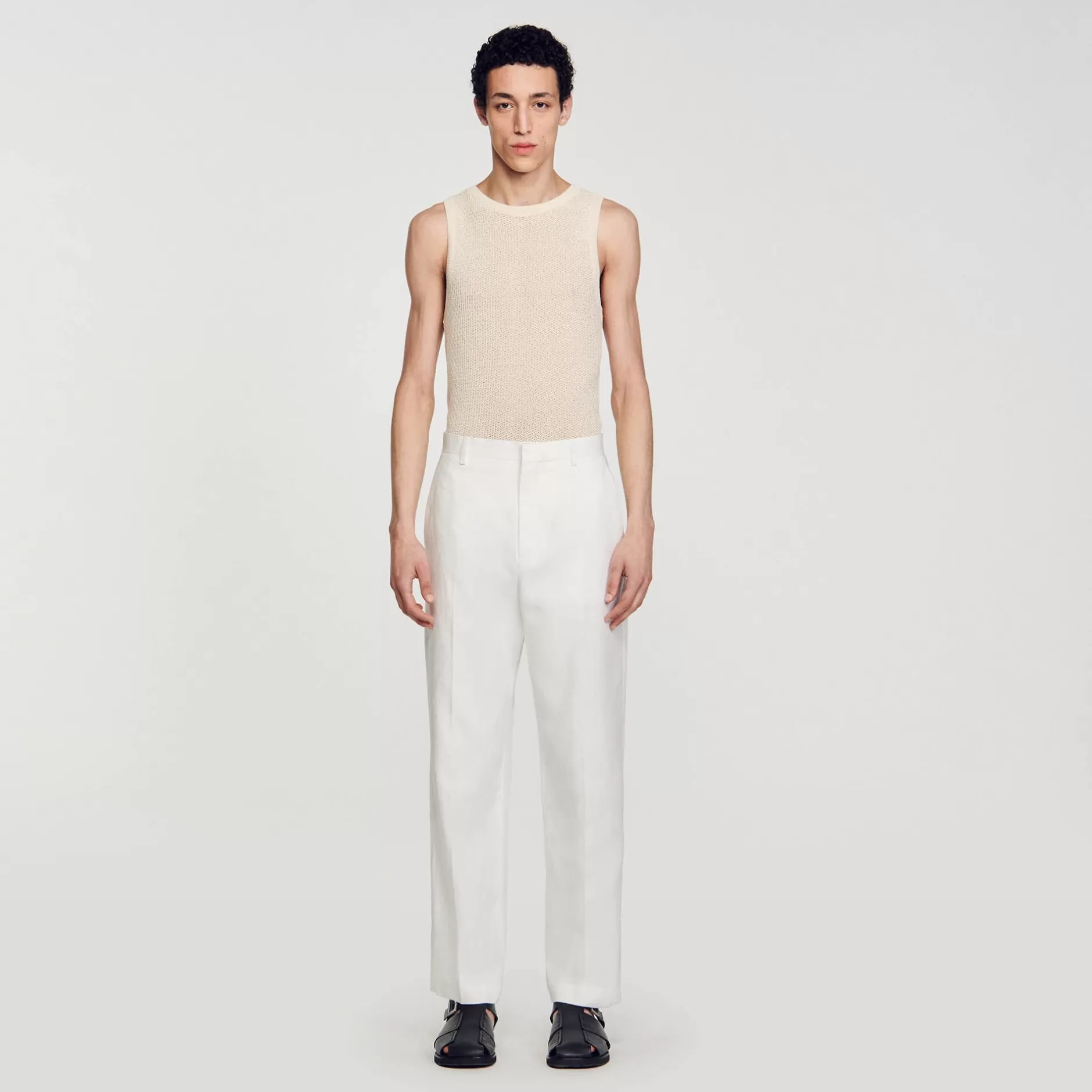 Outlet Sandro Pantalon En Lin Et Coton blanc