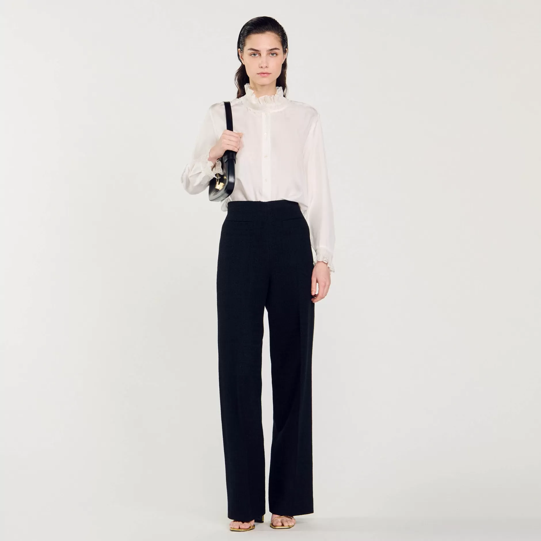 Best Sale Sandro Pantalon En Tweed Noir