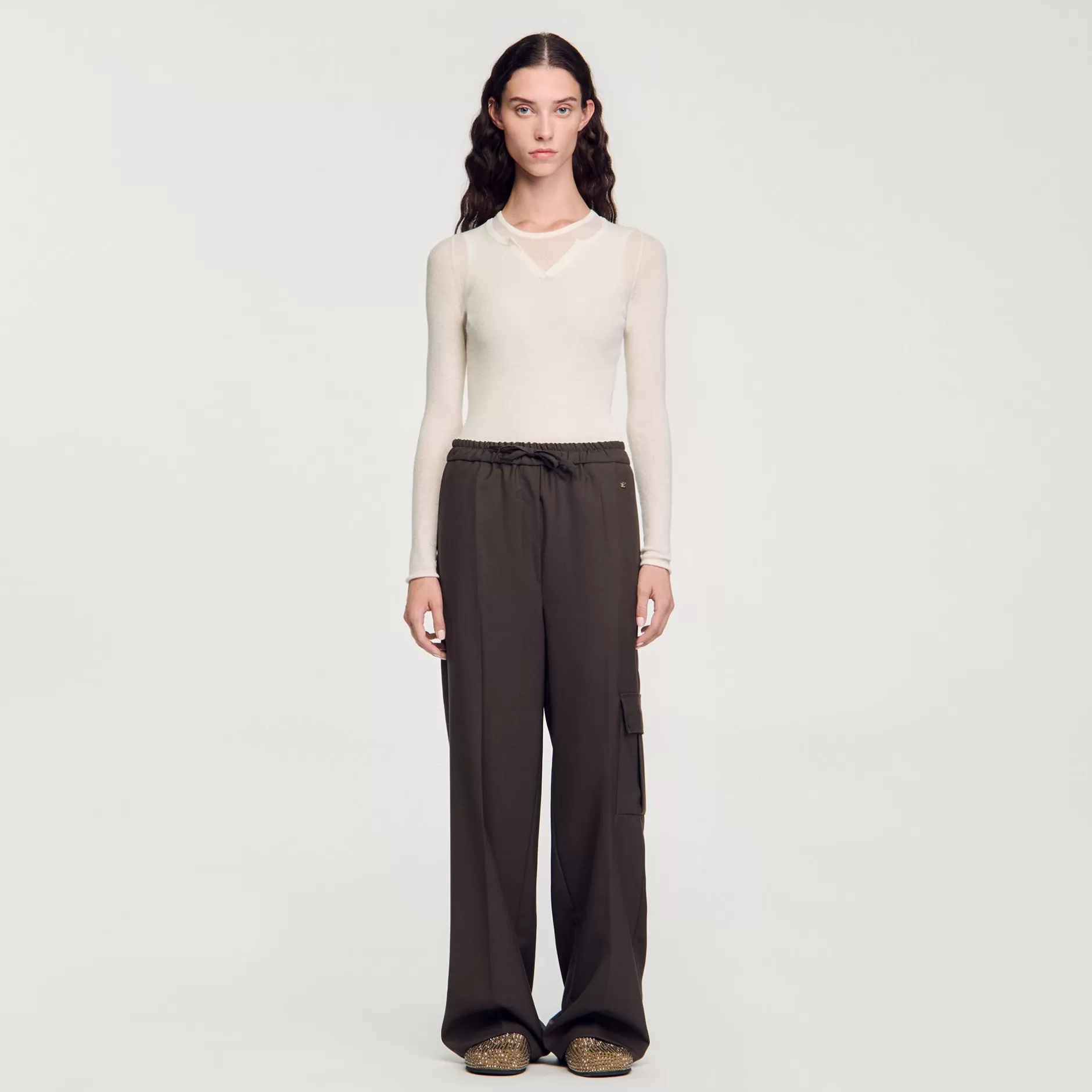 Sale Sandro Pantalon Taille élastiquée Café