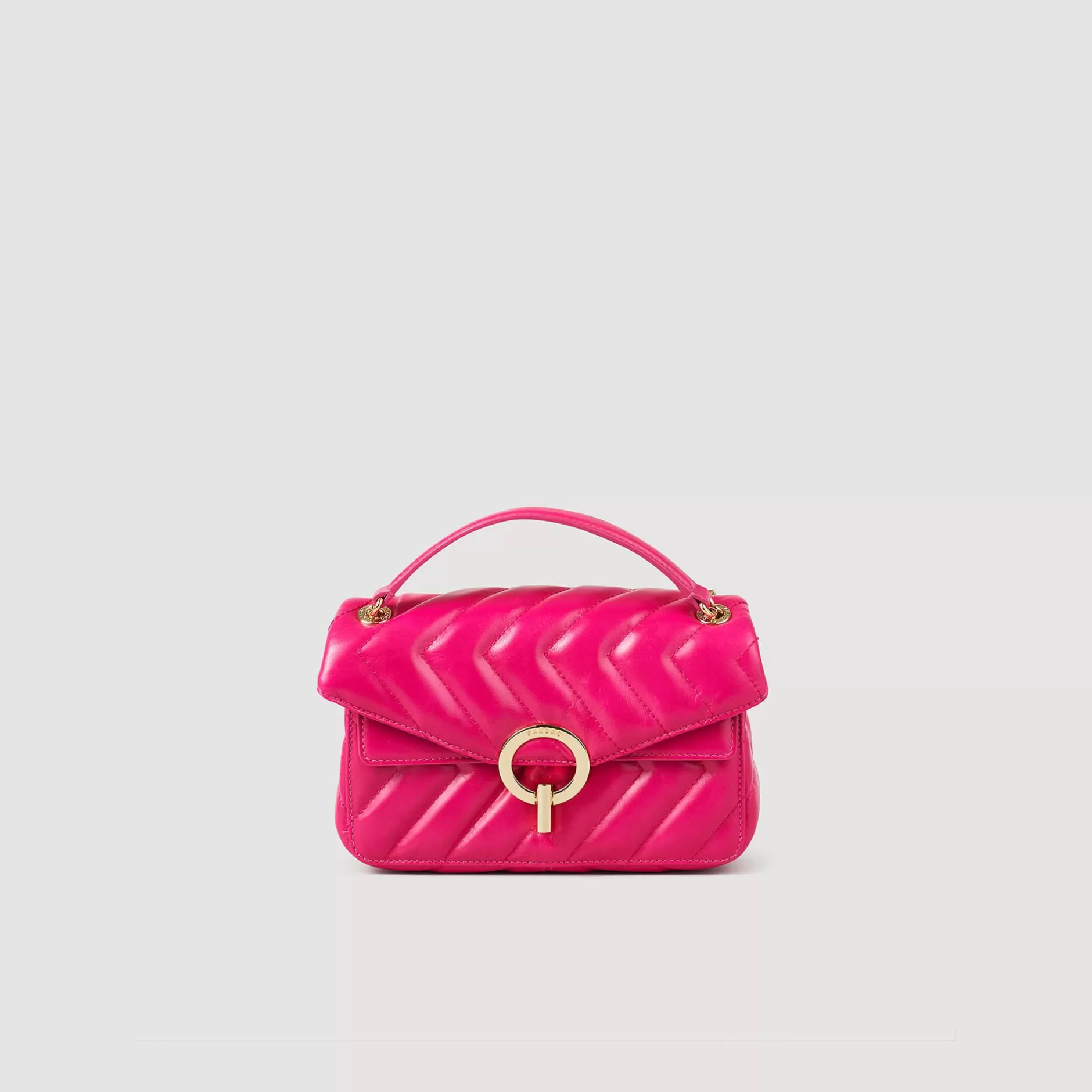 Shop Sandro Petit Sac Yza En Cuir Lisse Fushia