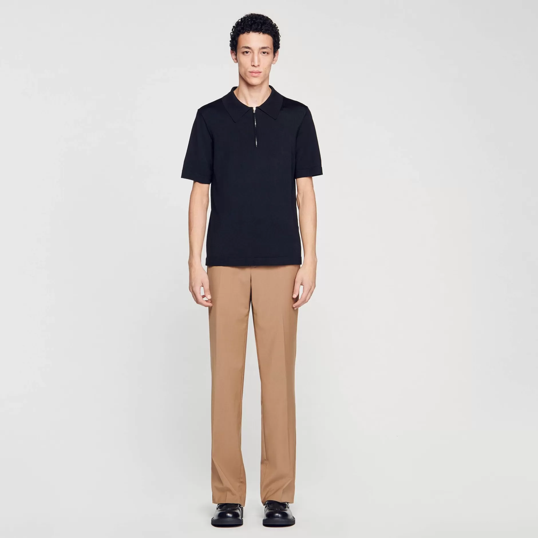 Cheap Sandro Polo En Maille à Col Zippé Noir