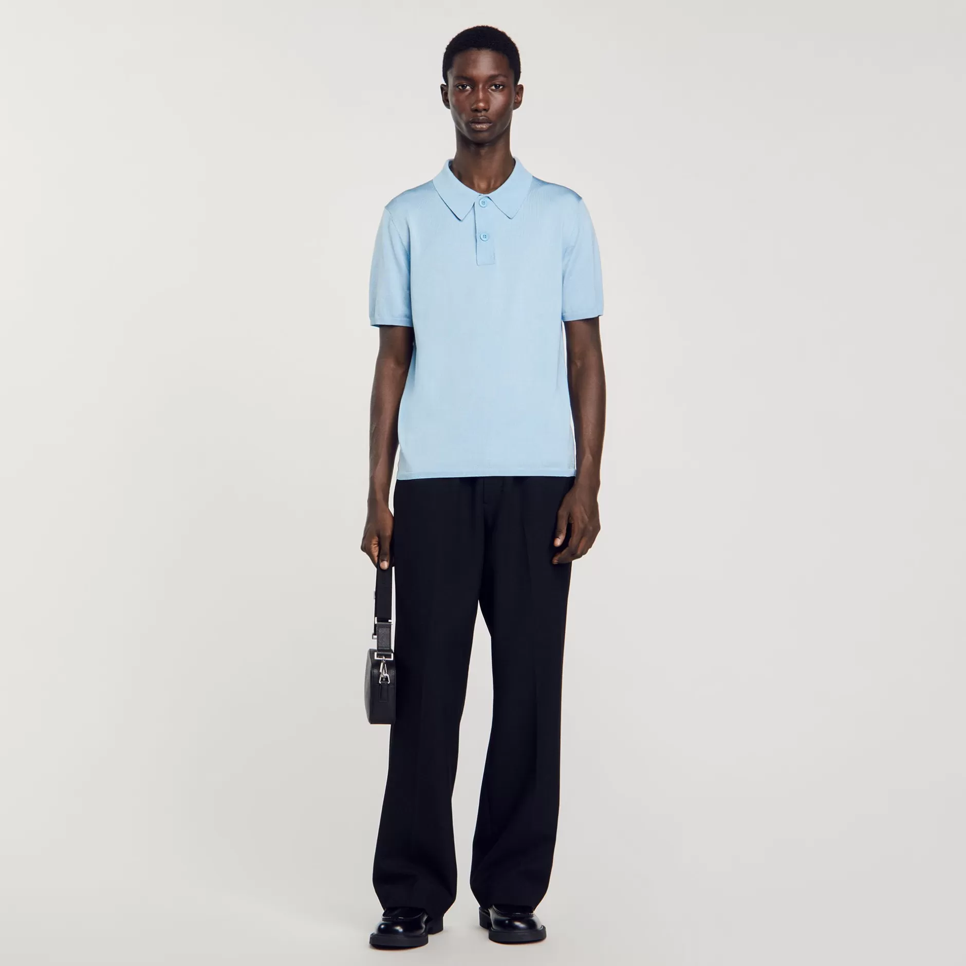 Flash Sale Sandro Polo En Maille à Manches Courtes Bleu jean