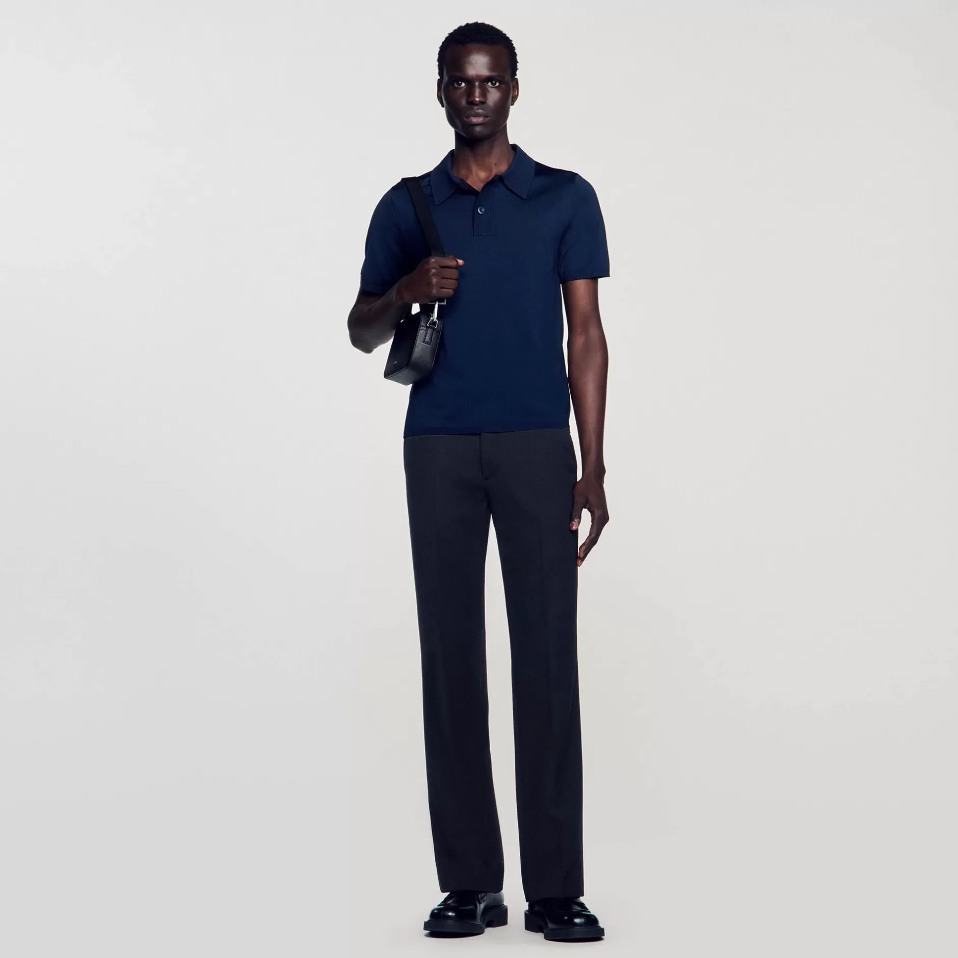 Sale Sandro Polo En Maille à Manches Courtes Marine