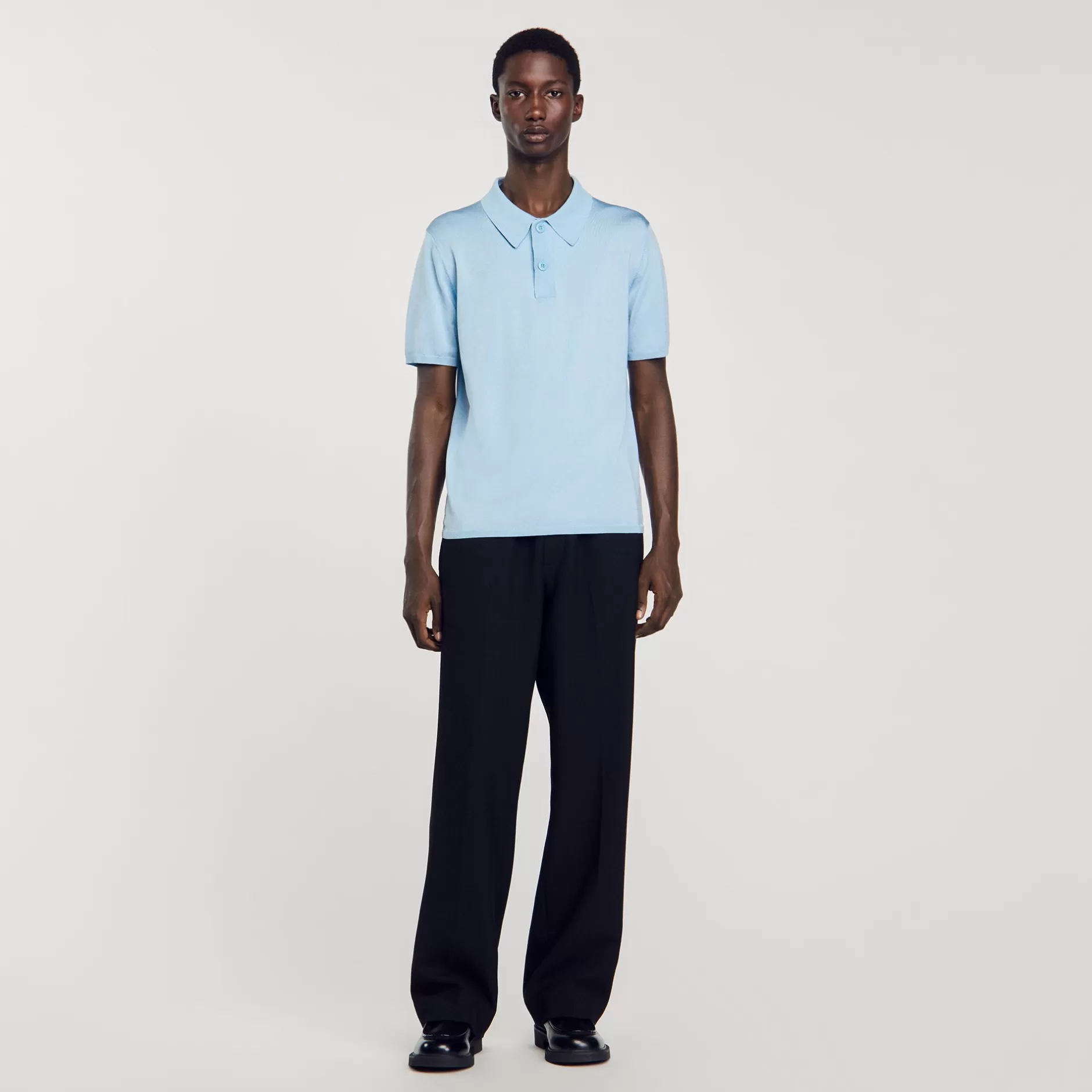 Flash Sale Sandro Polo En Maille à Manches Courtes Bleu jean