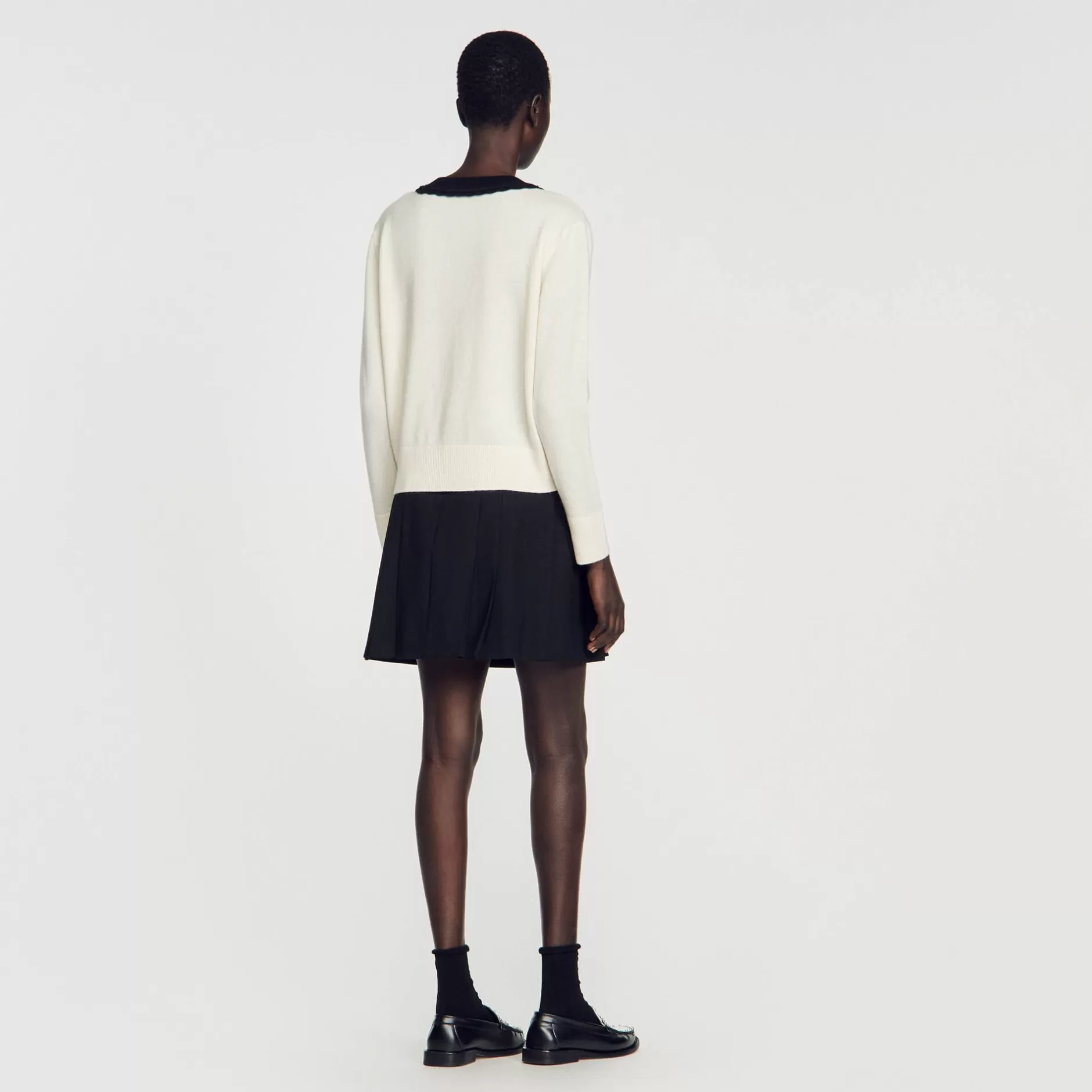 Cheap Sandro Pull Col V Bicolore En Laine Ecru