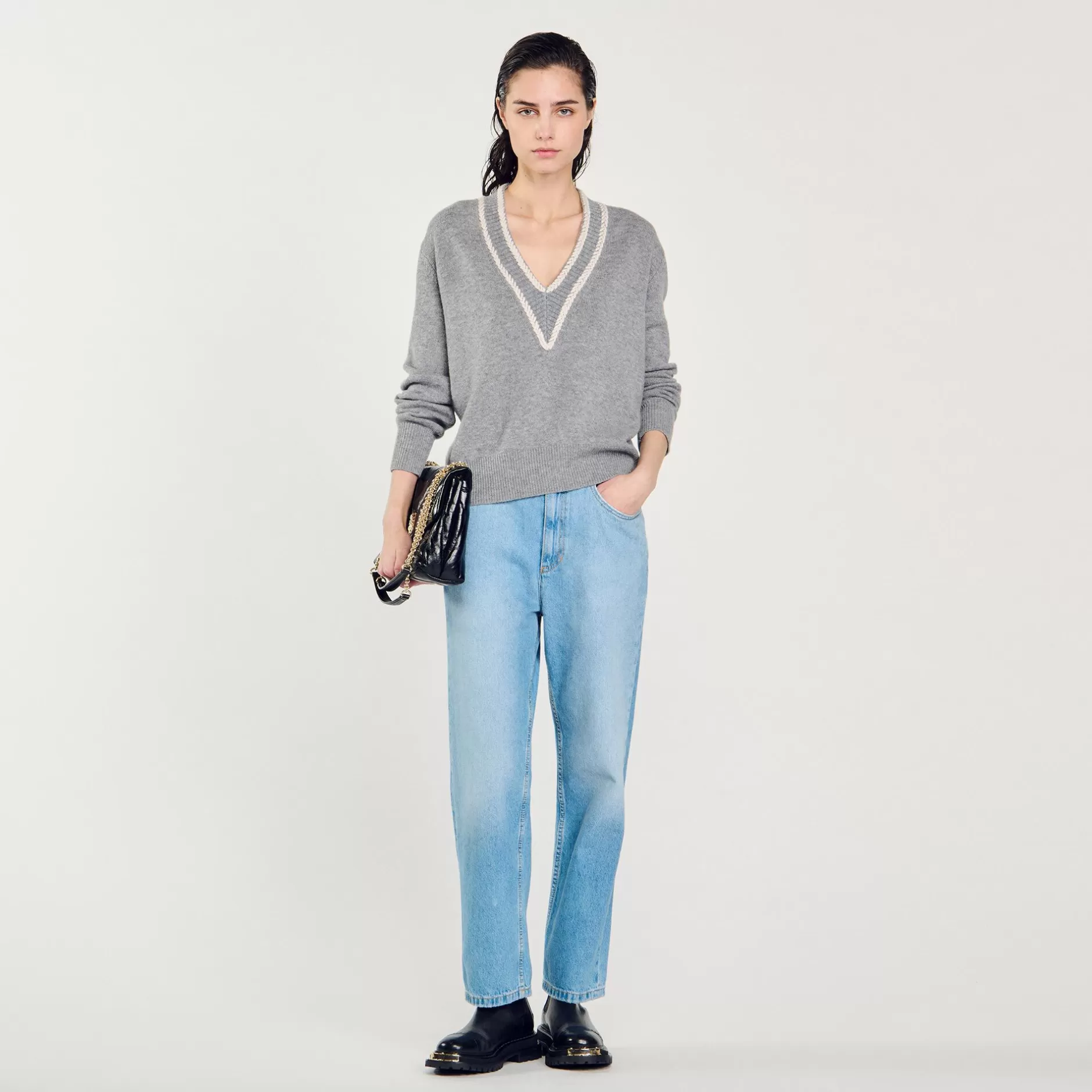 Shop Sandro Pull En Laine Et Cachemire Gris