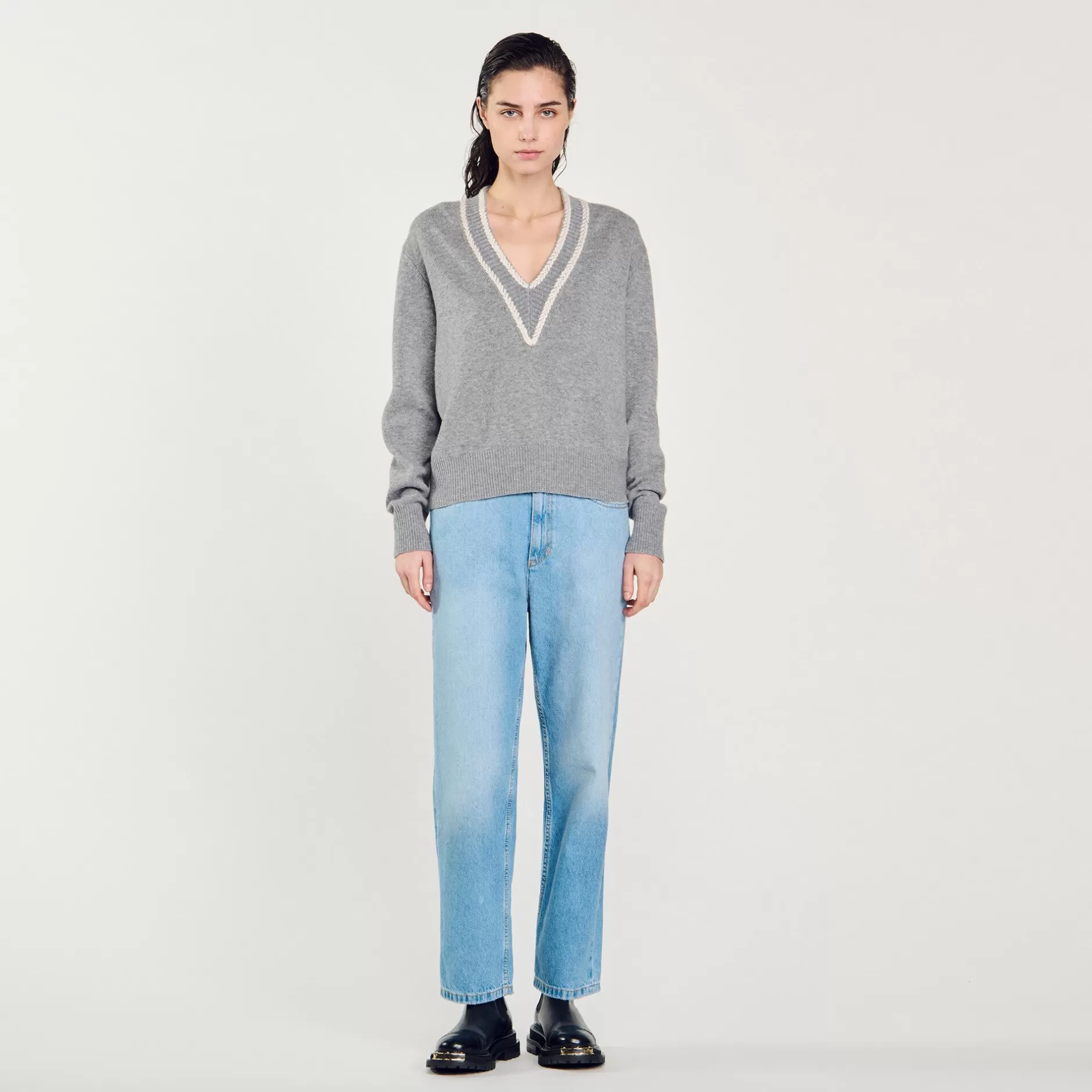 Shop Sandro Pull En Laine Et Cachemire Gris