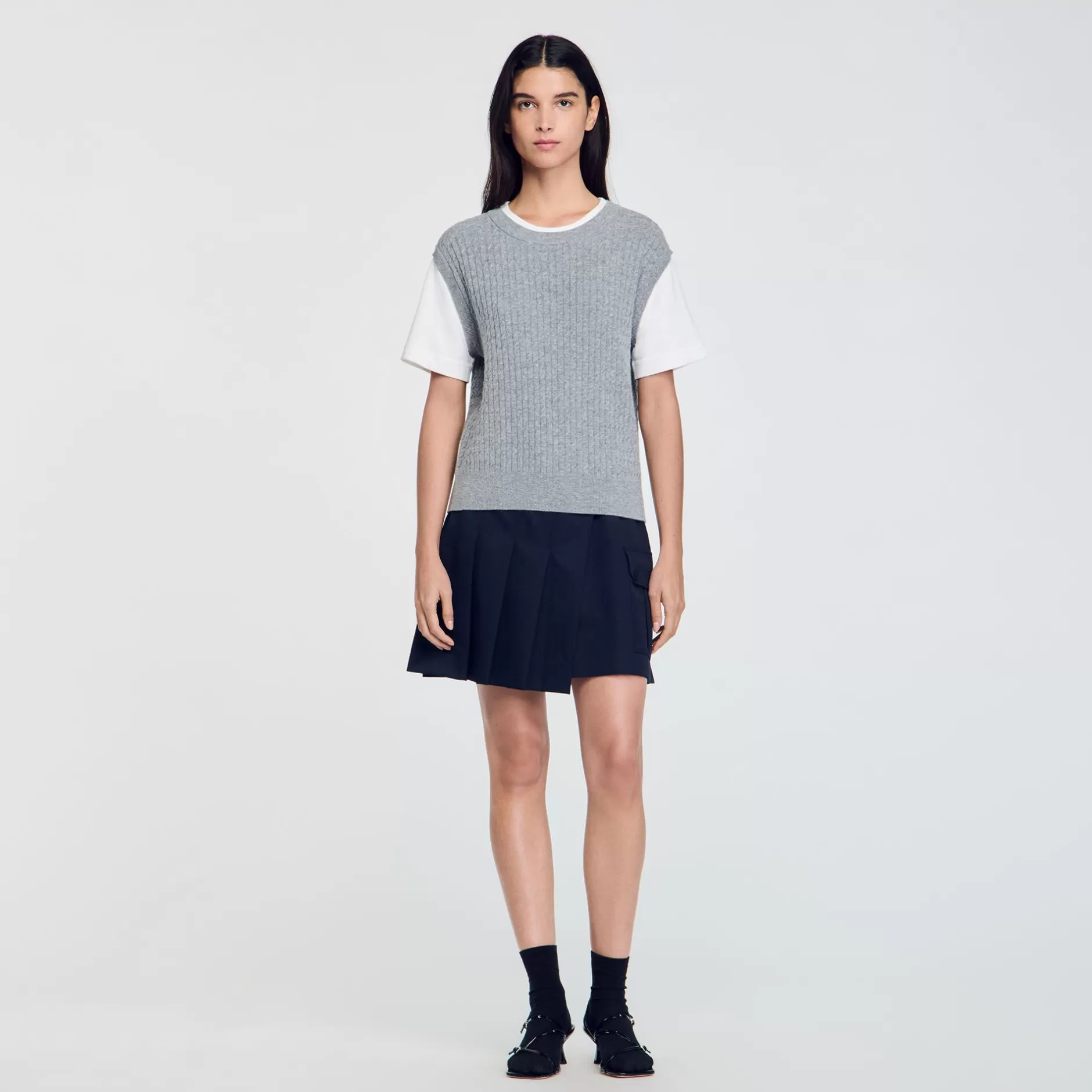 Clearance Sandro Pull En Maille Bimatières Gris