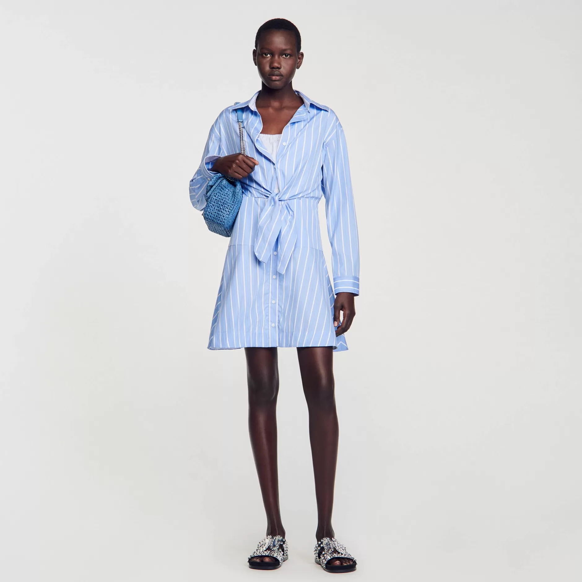 Best Sandro Robe Chemise Nouée à Rayures Bleu / Blanc