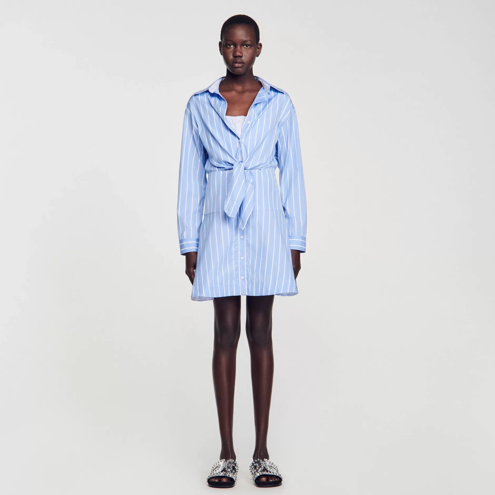 Best Sandro Robe Chemise Nouée à Rayures Bleu / Blanc