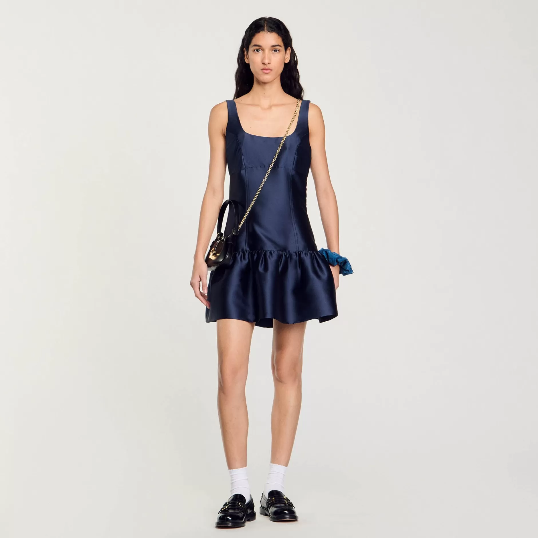 Store Sandro Robe Courte En Satin Bleu Nuit