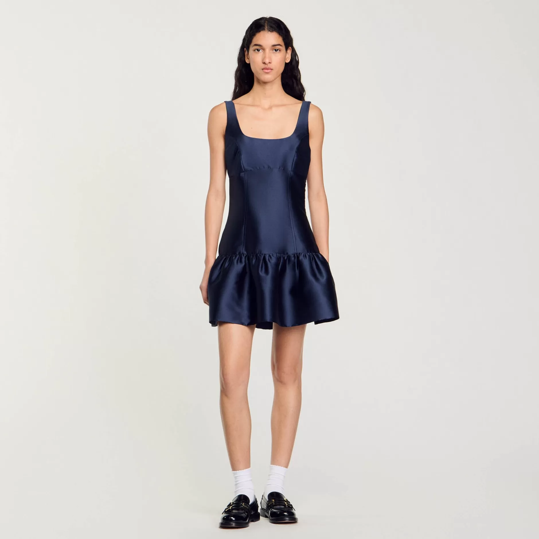 Store Sandro Robe Courte En Satin Bleu Nuit