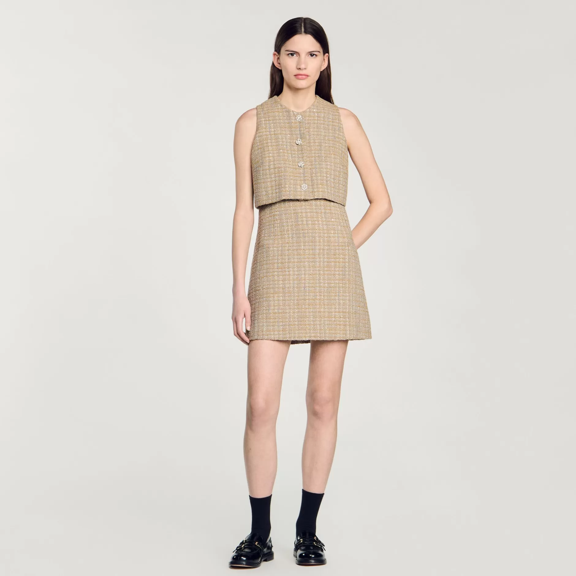 Fashion Sandro Robe En Tweed Camel