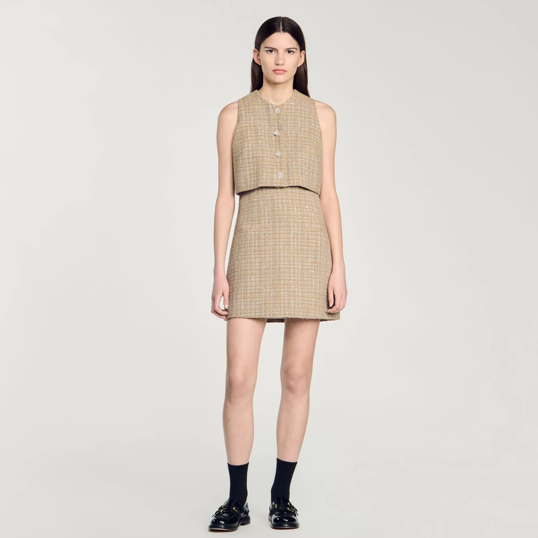 Fashion Sandro Robe En Tweed Camel