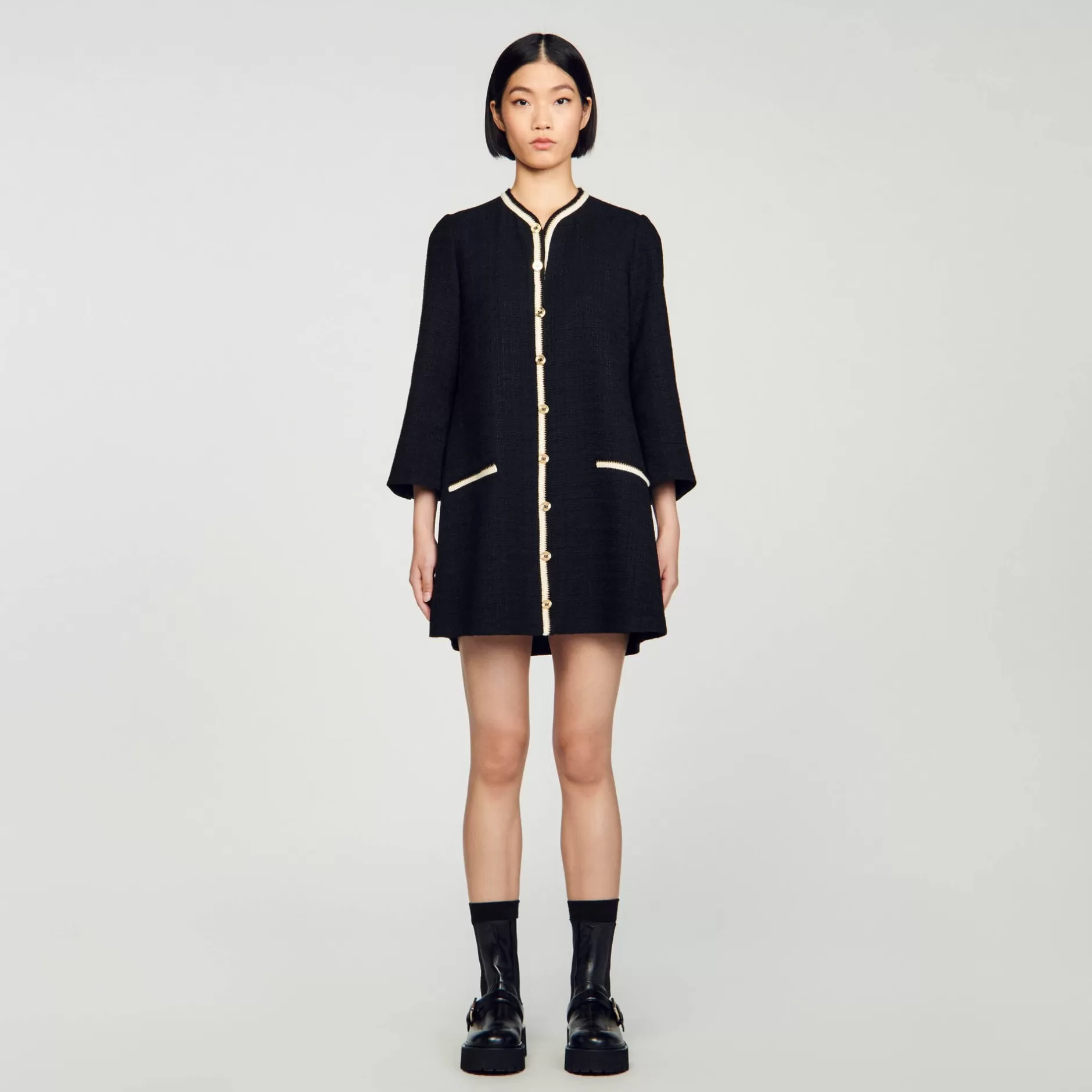 Store Sandro Robe En Tweed Noir