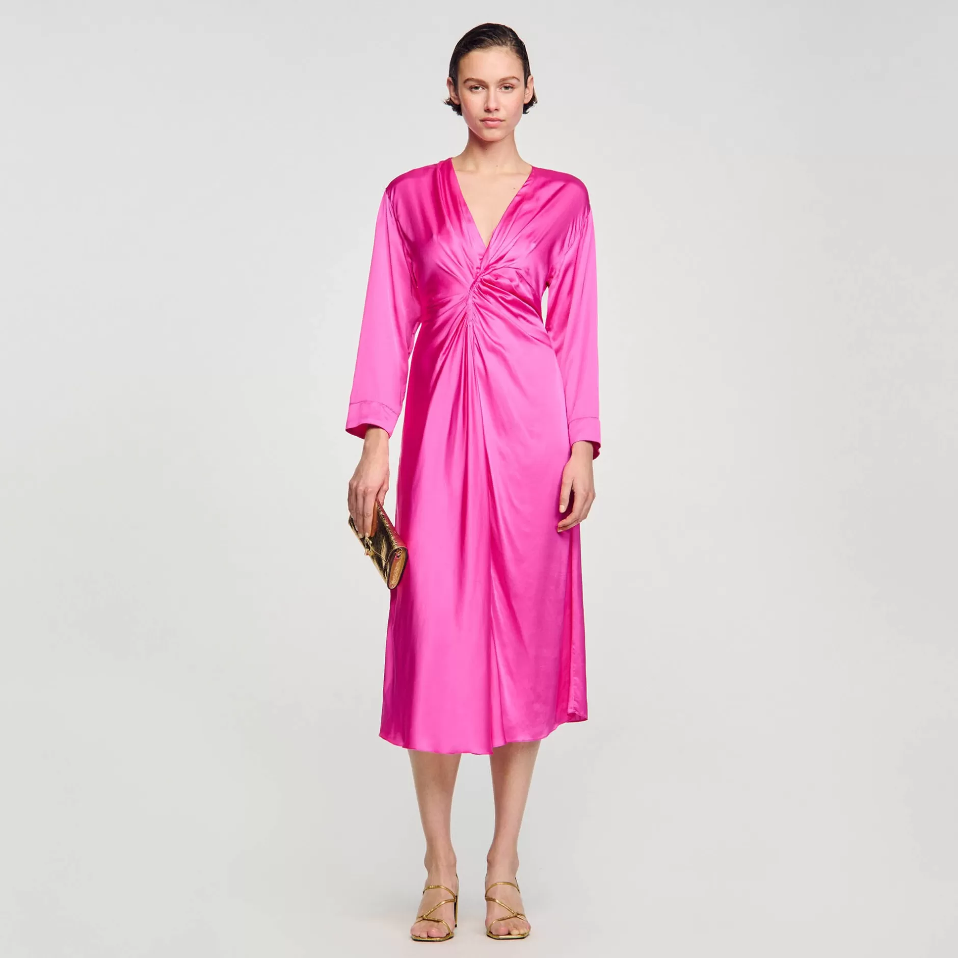 Online Sandro Robe Longue Drapée Fushia