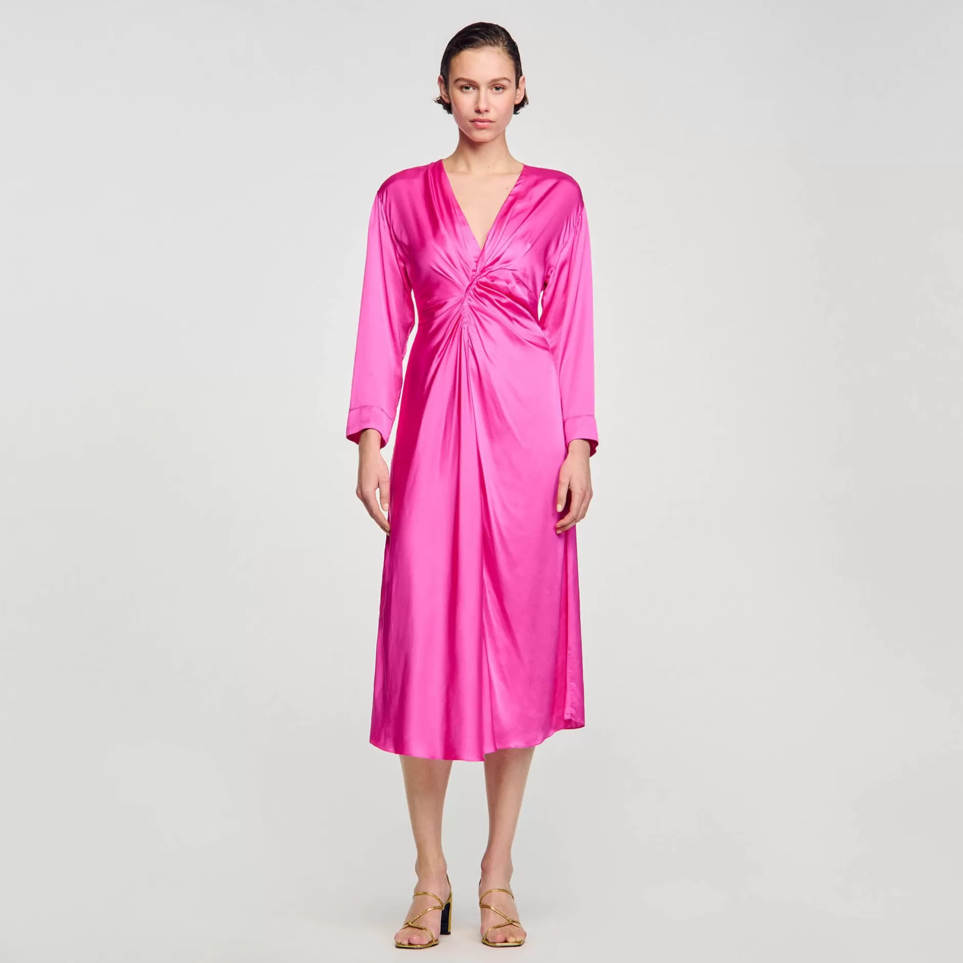 Online Sandro Robe Longue Drapée Fushia