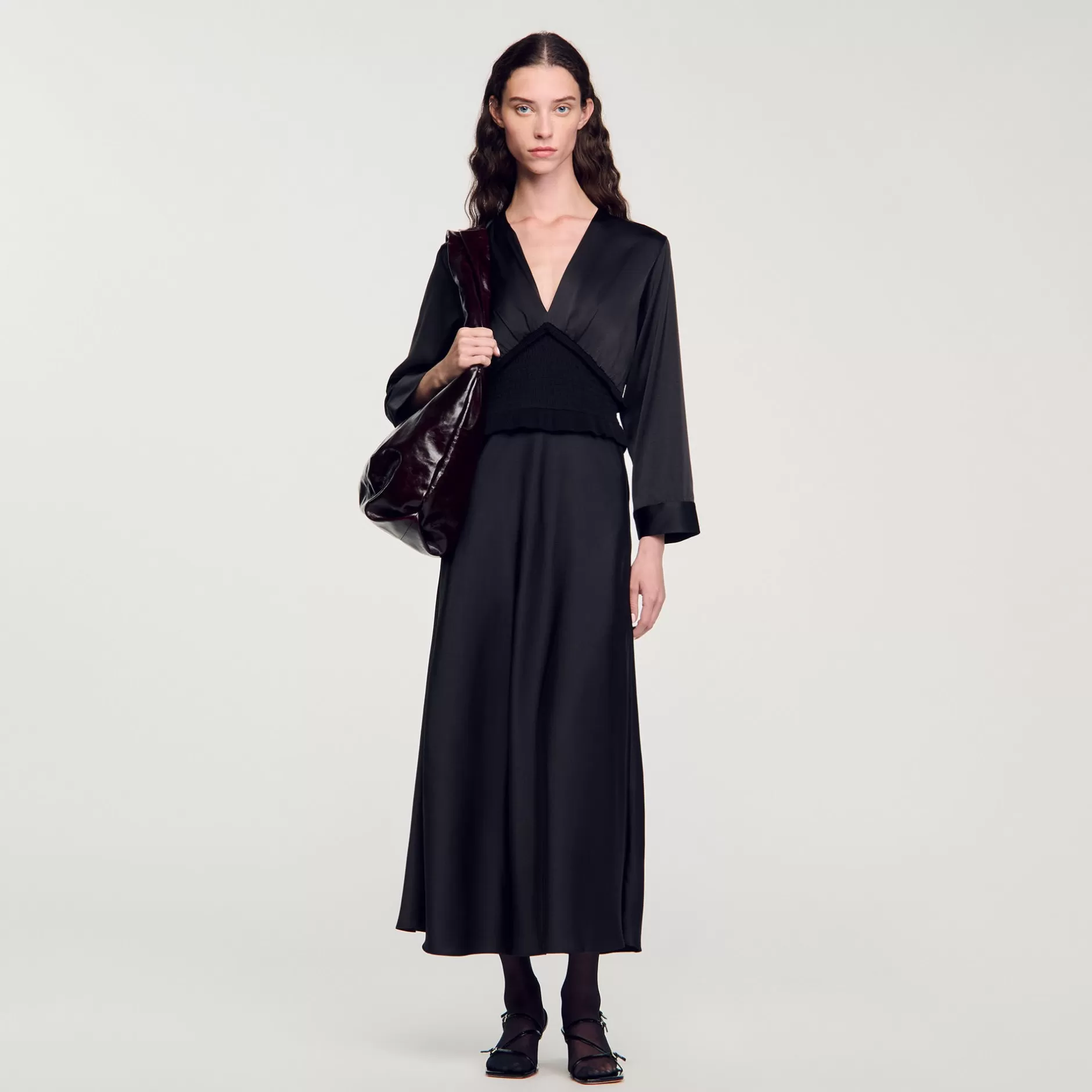 Online Sandro Robe Longue Satinée Noir