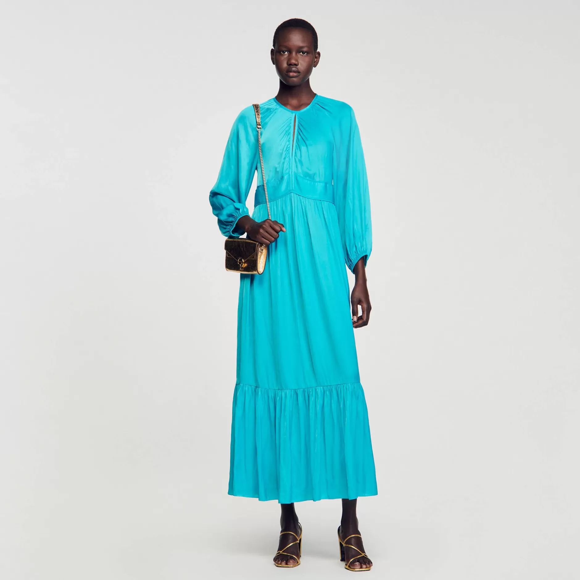 Hot Sandro Robe Longue Satinée Turquoise