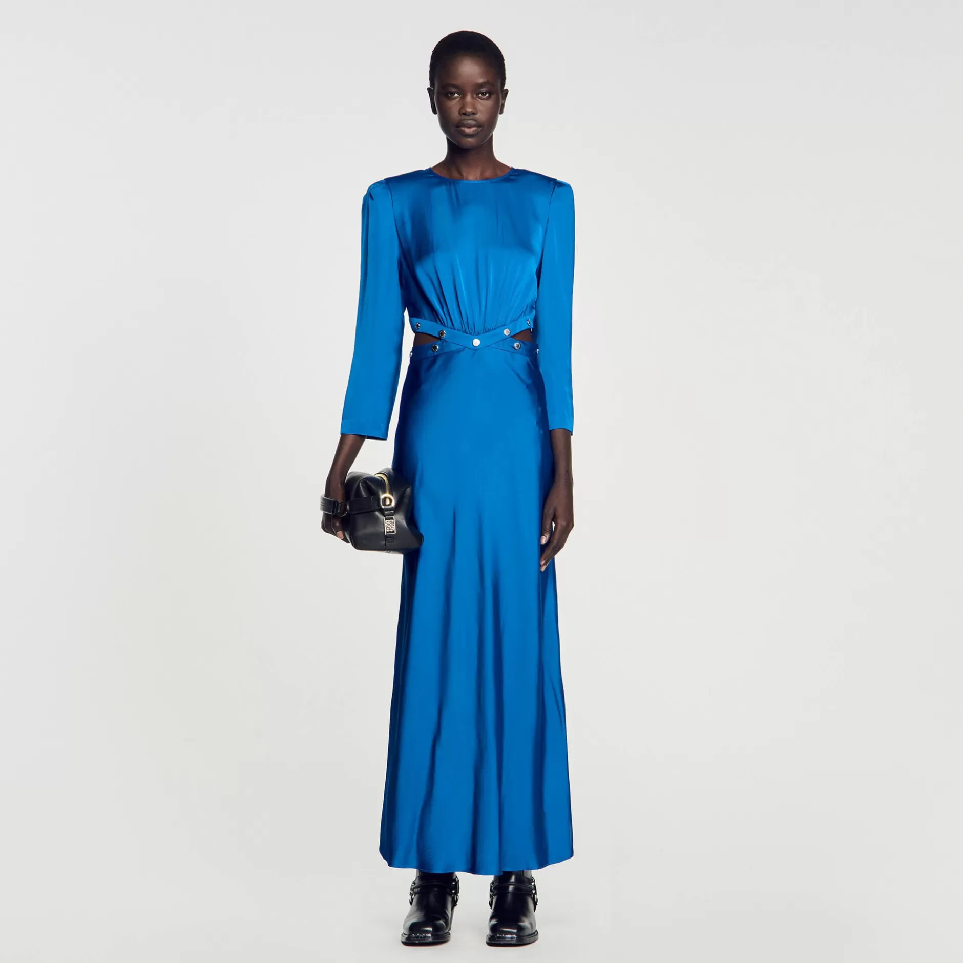 Fashion Sandro Robe Longue Satinée Bleu electrique