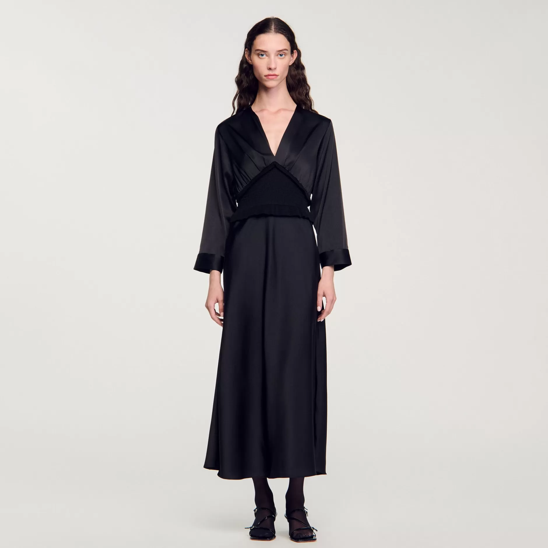 Online Sandro Robe Longue Satinée Noir