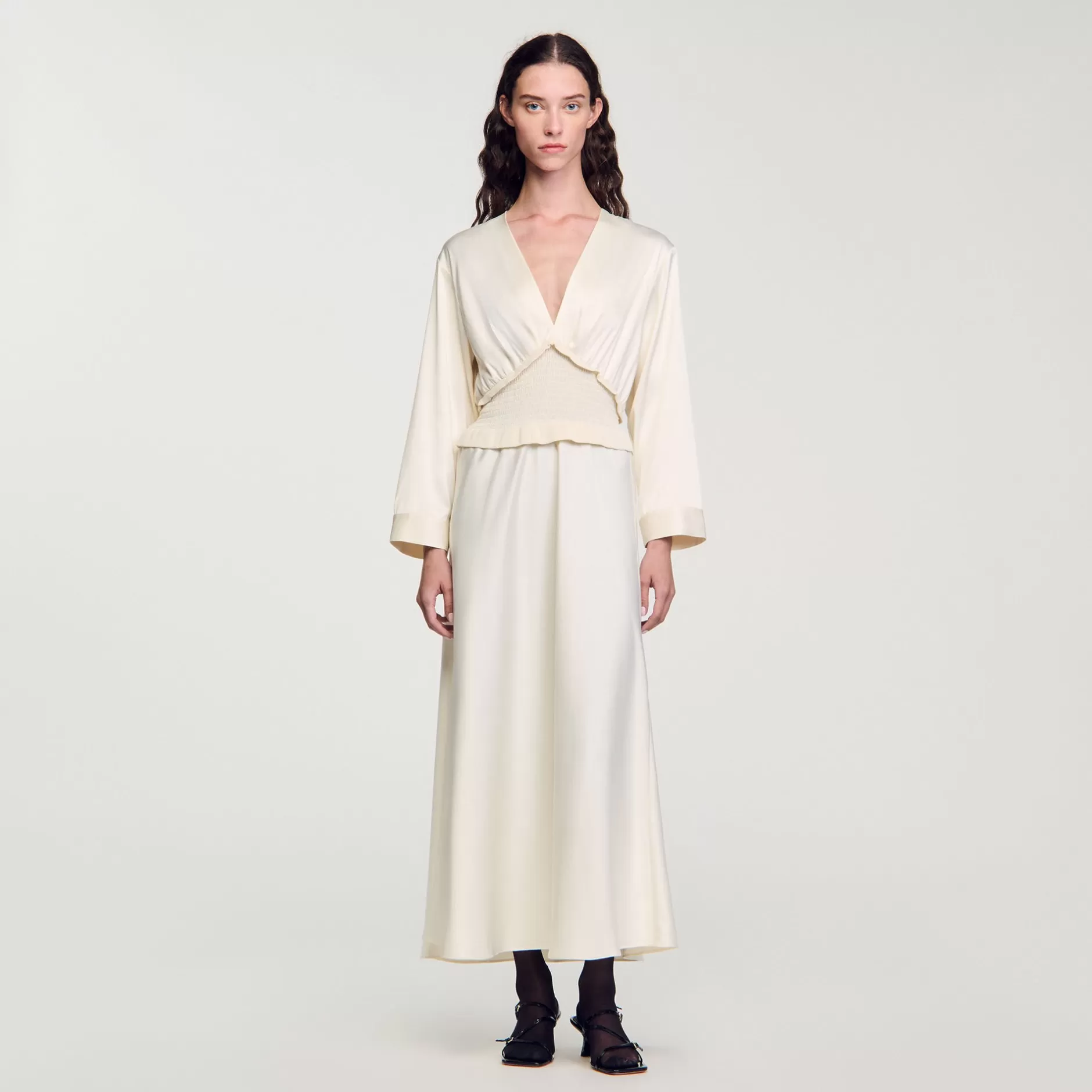 Flash Sale Sandro Robe Longue Satinée Ecru