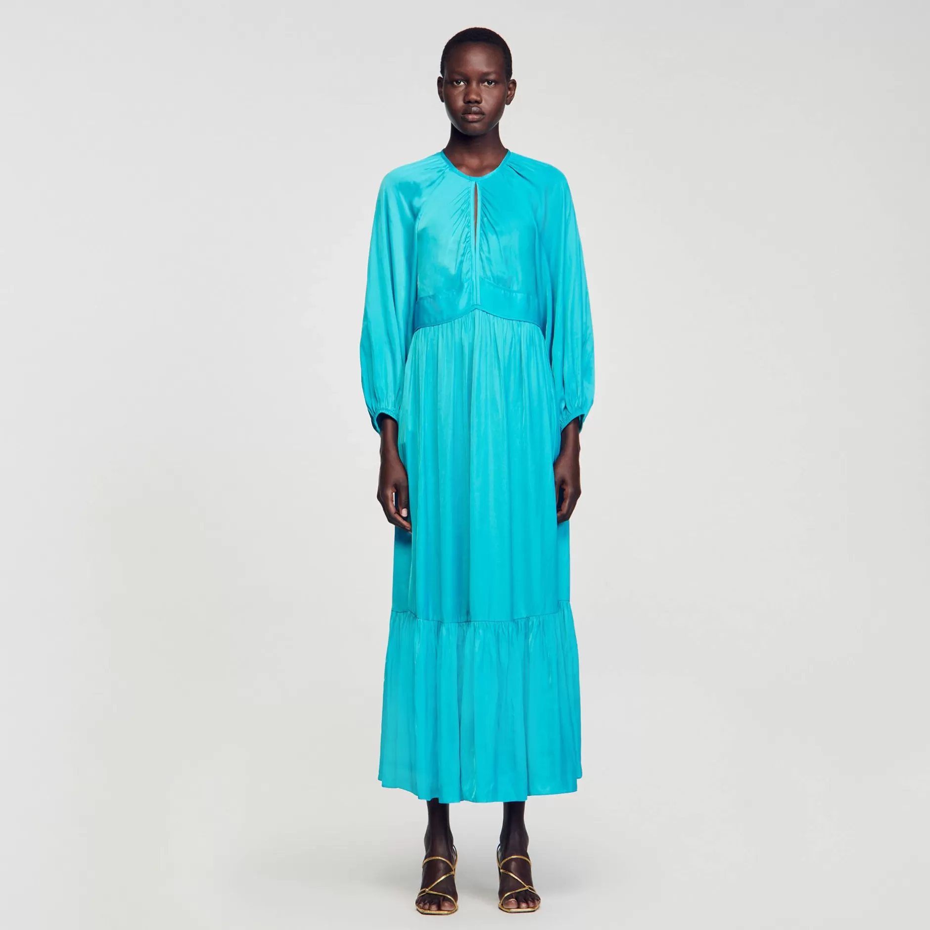 Hot Sandro Robe Longue Satinée Turquoise