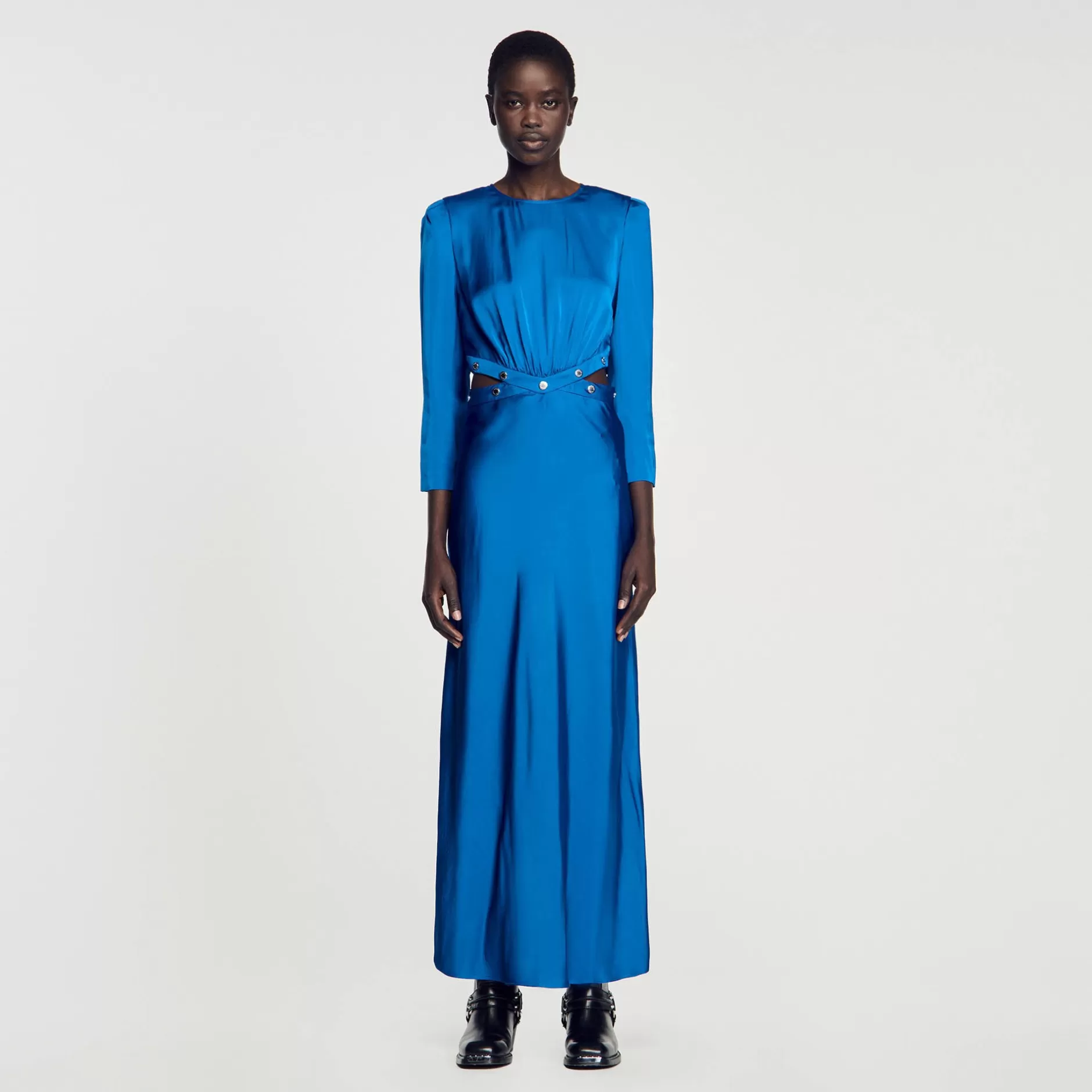 Fashion Sandro Robe Longue Satinée Bleu electrique