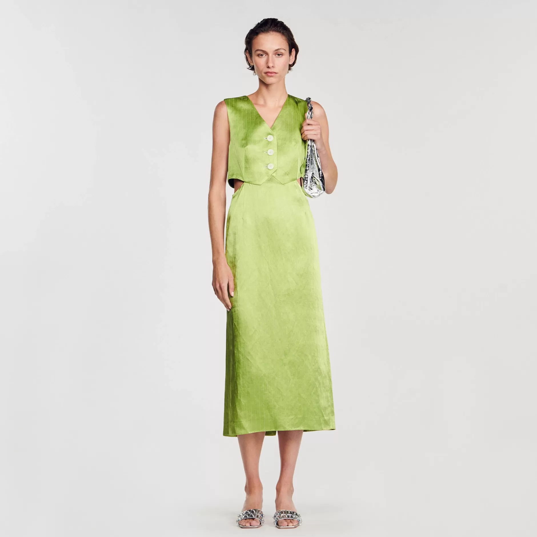 Cheap Sandro Robe Midi 2 En 1 Vert Olive