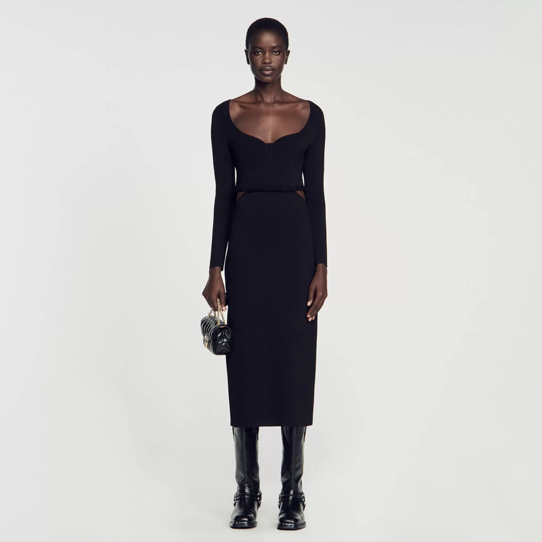 Online Sandro Robe Midi Ajourée Noir