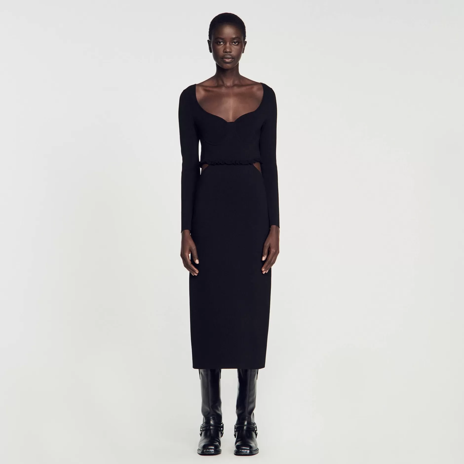 Online Sandro Robe Midi Ajourée Noir