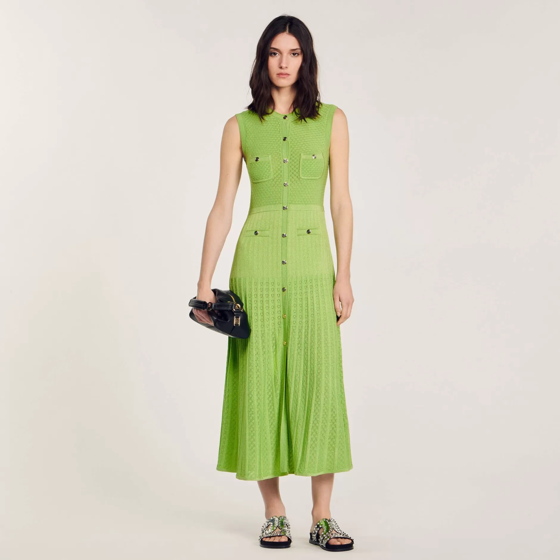 Discount Sandro Robe Midi En Maille Vert Olive