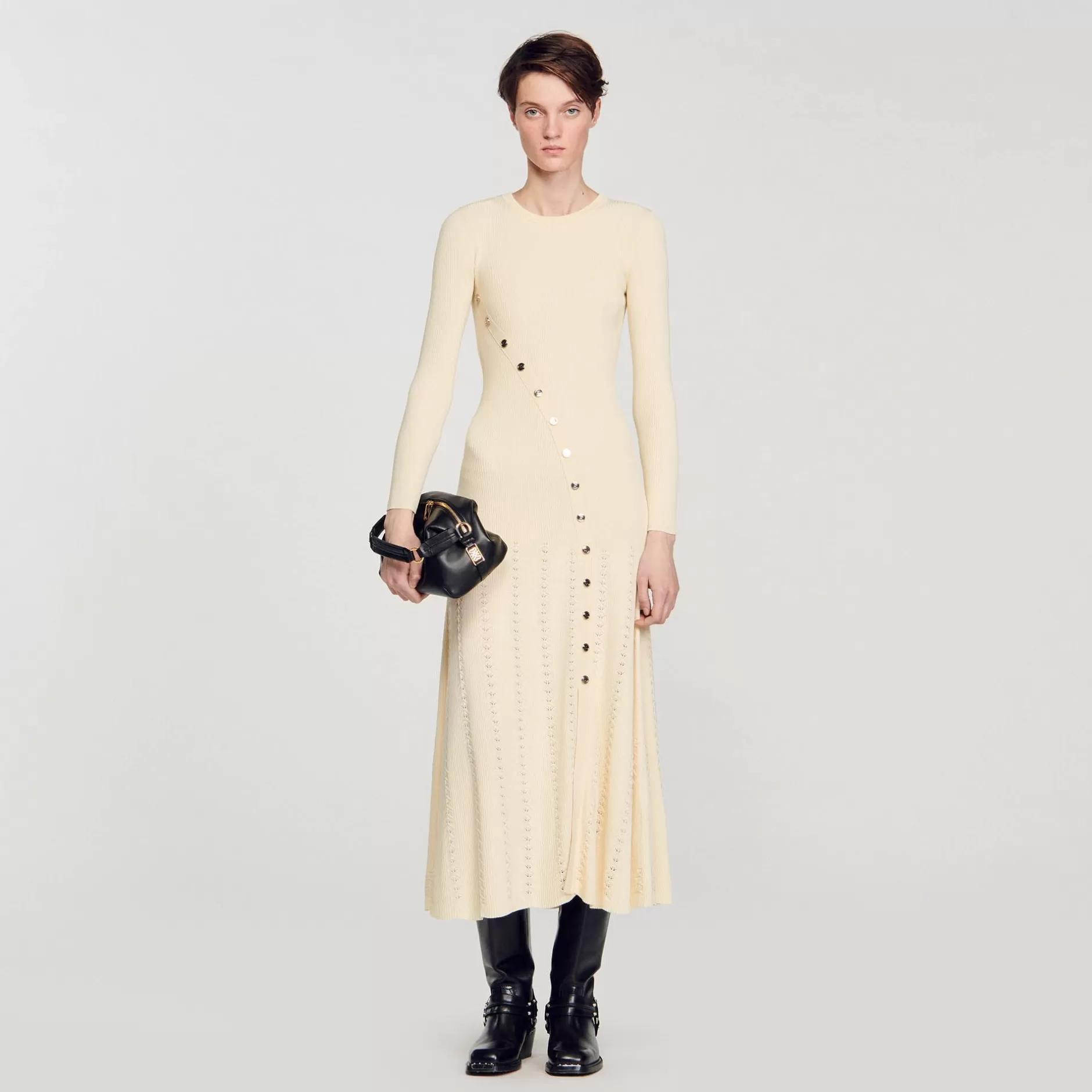 Cheap Sandro Robe Midi En Maille Beige