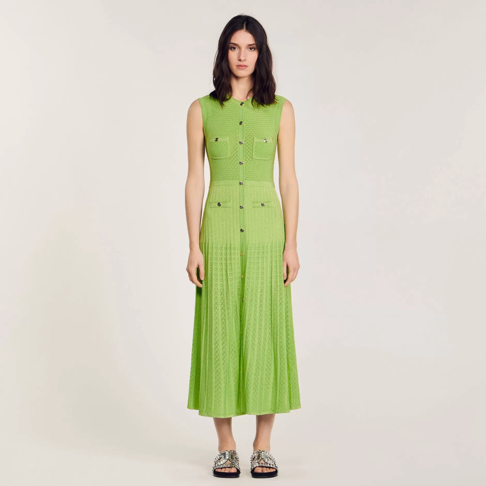 Discount Sandro Robe Midi En Maille Vert Olive