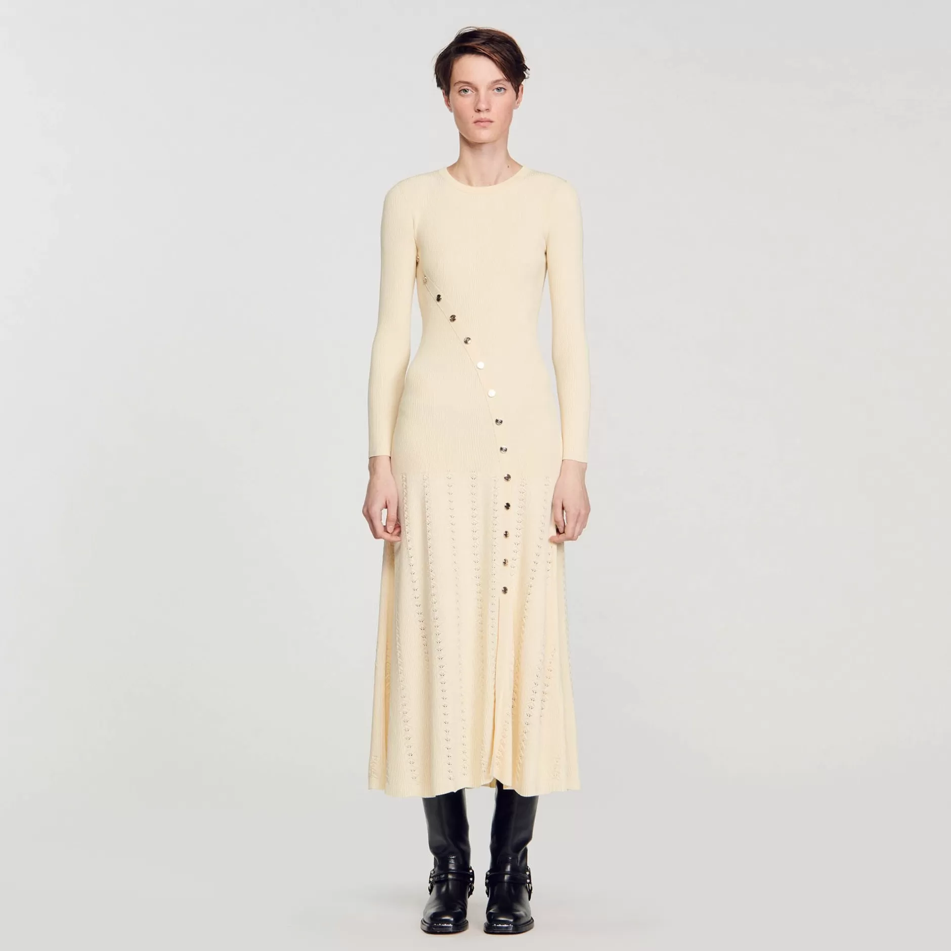 Cheap Sandro Robe Midi En Maille Beige